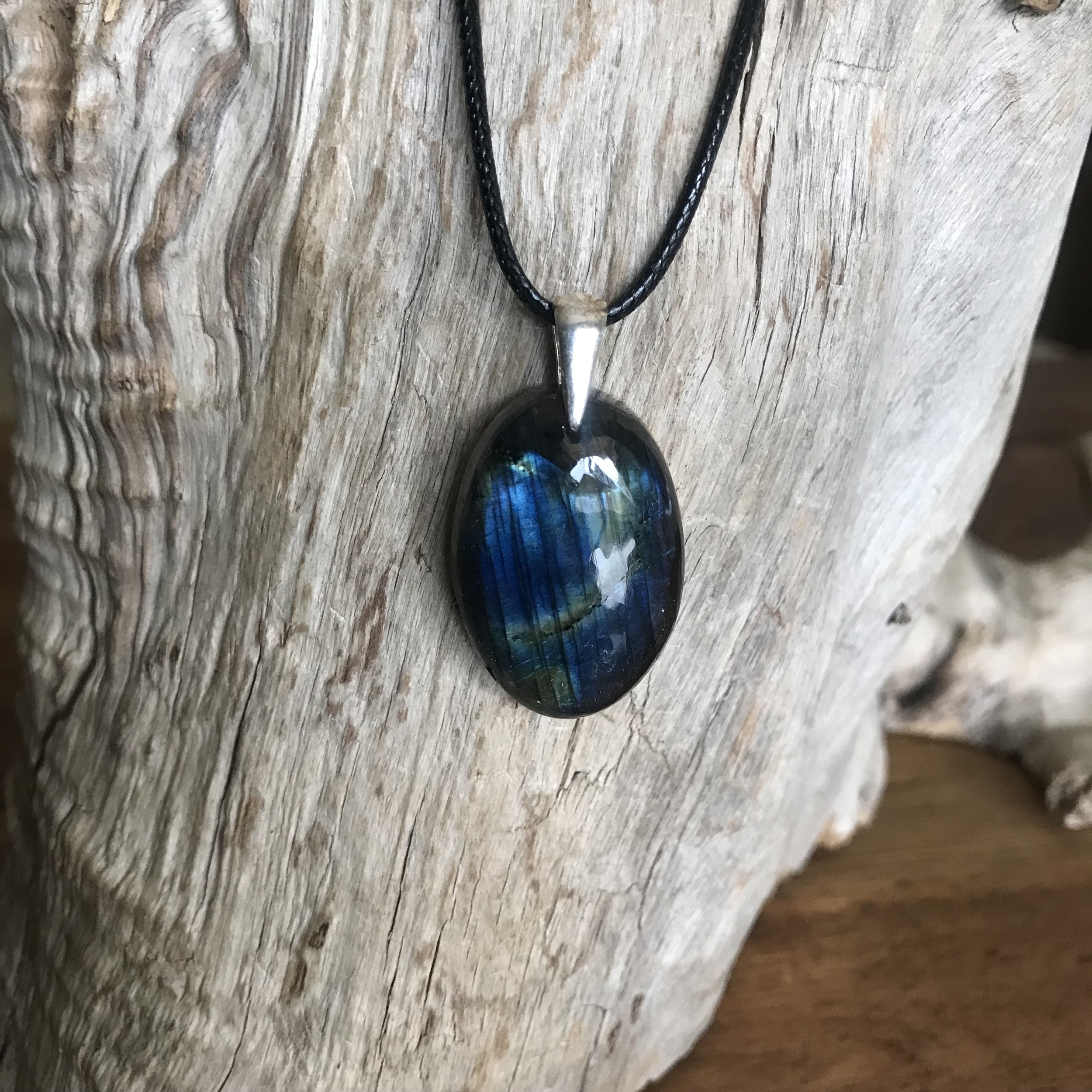 Pendentif labradorite, bélière argent 925