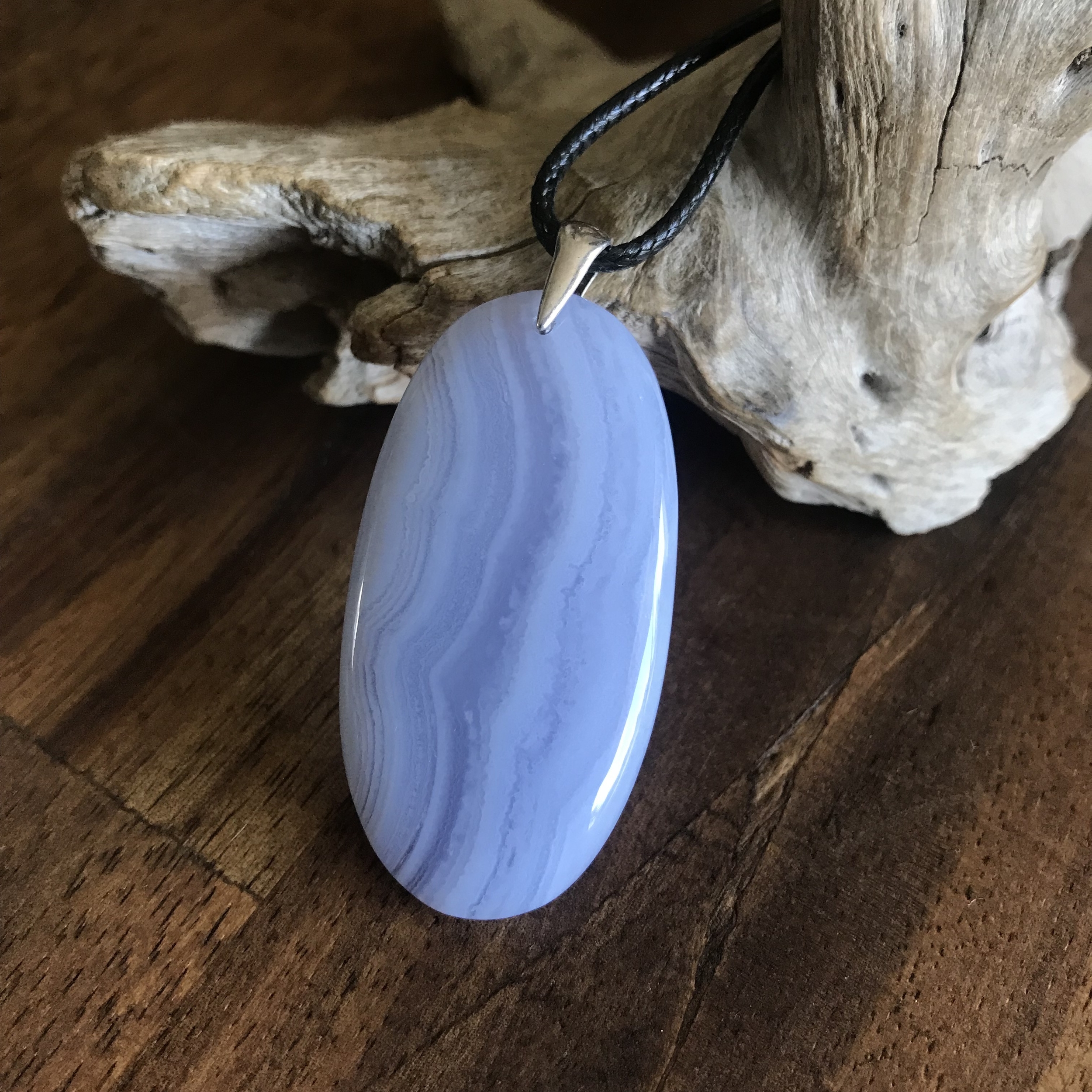 Pendentif calcedoine bleue, bélière argent 925