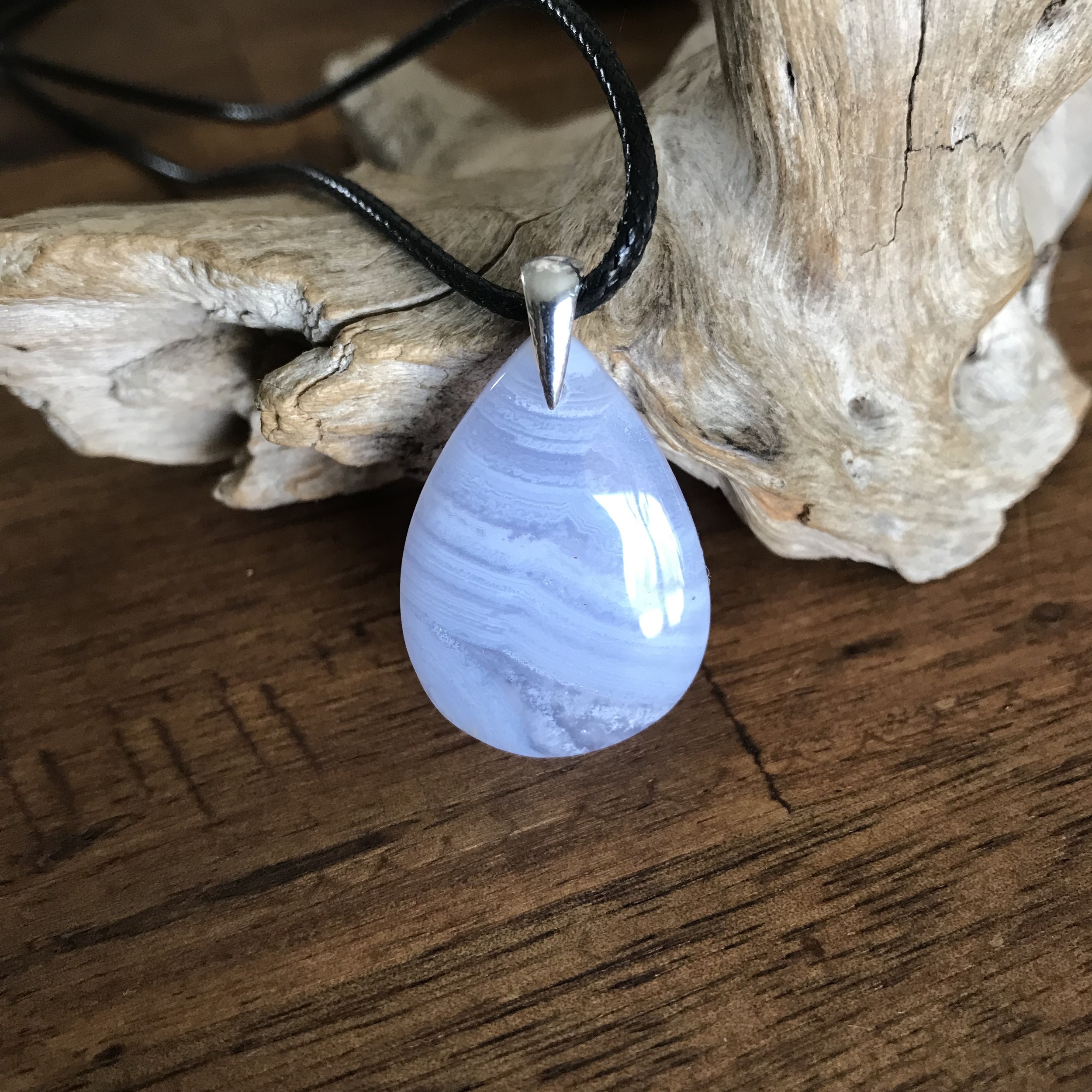 Pendentif agate blue lace (calcedoine bleue),bélière agent 925