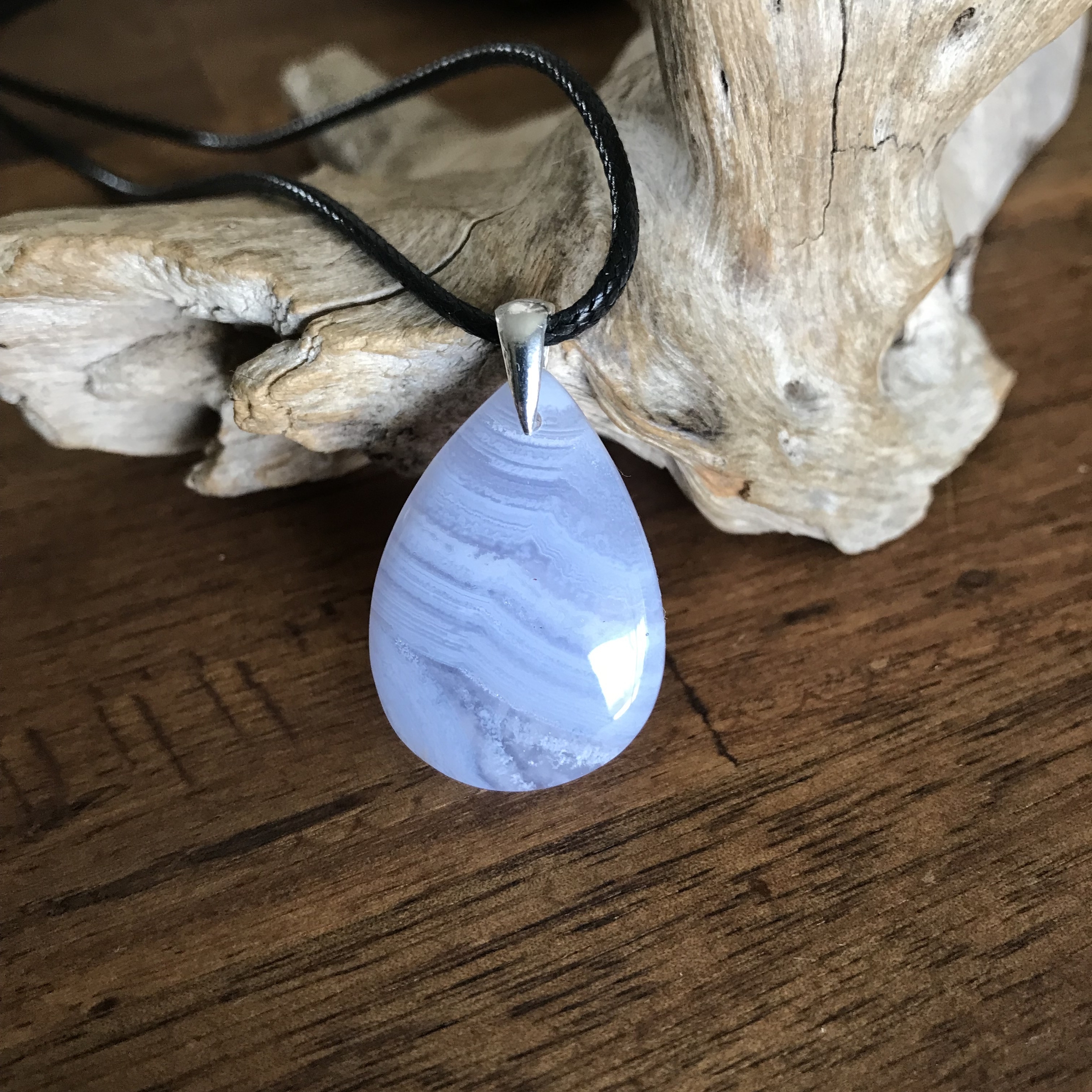 Pendentif agate blue lace (calcedoine bleue),bélière agent 925