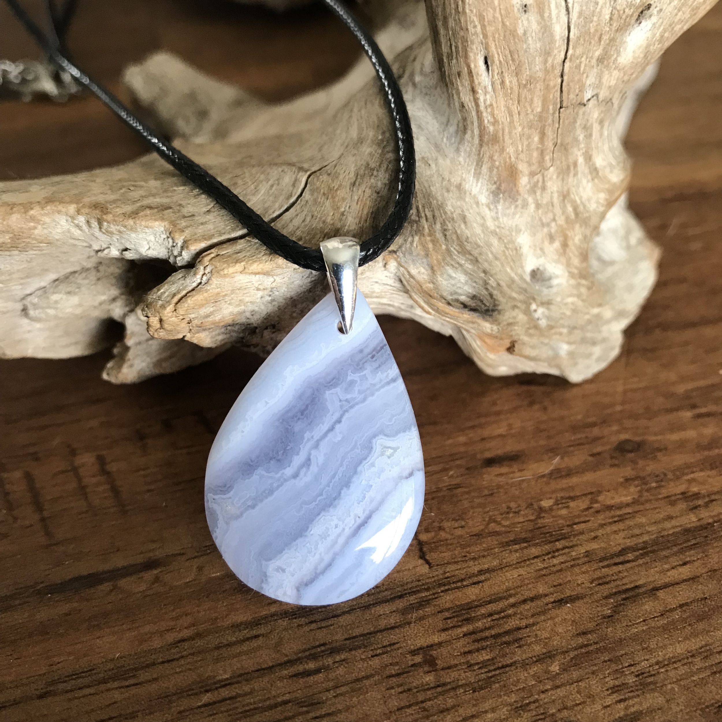 Pendentif agate blue lace (calcedoine bleue),bélière agent 925