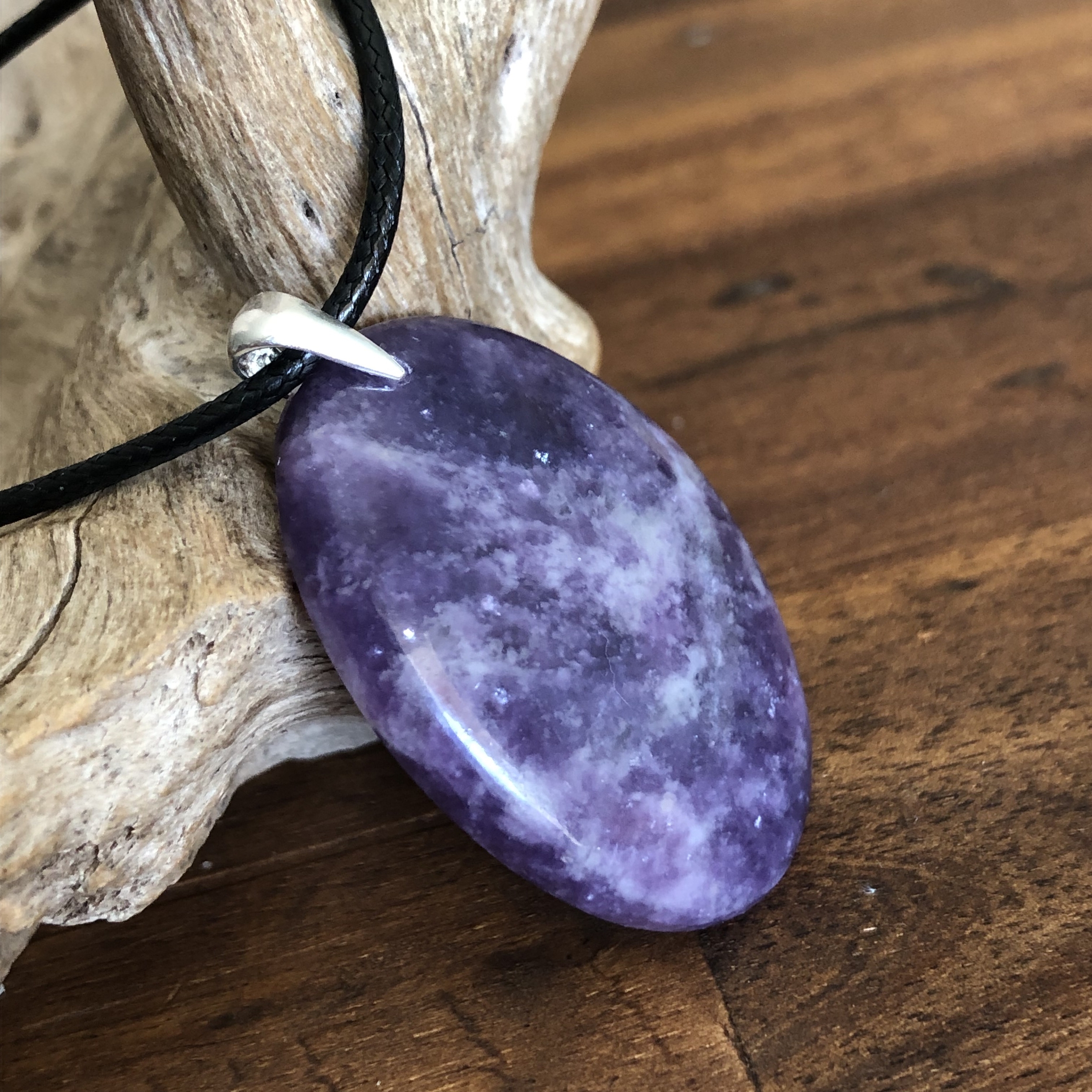 Pendentif lepidolite, bélière argent 925