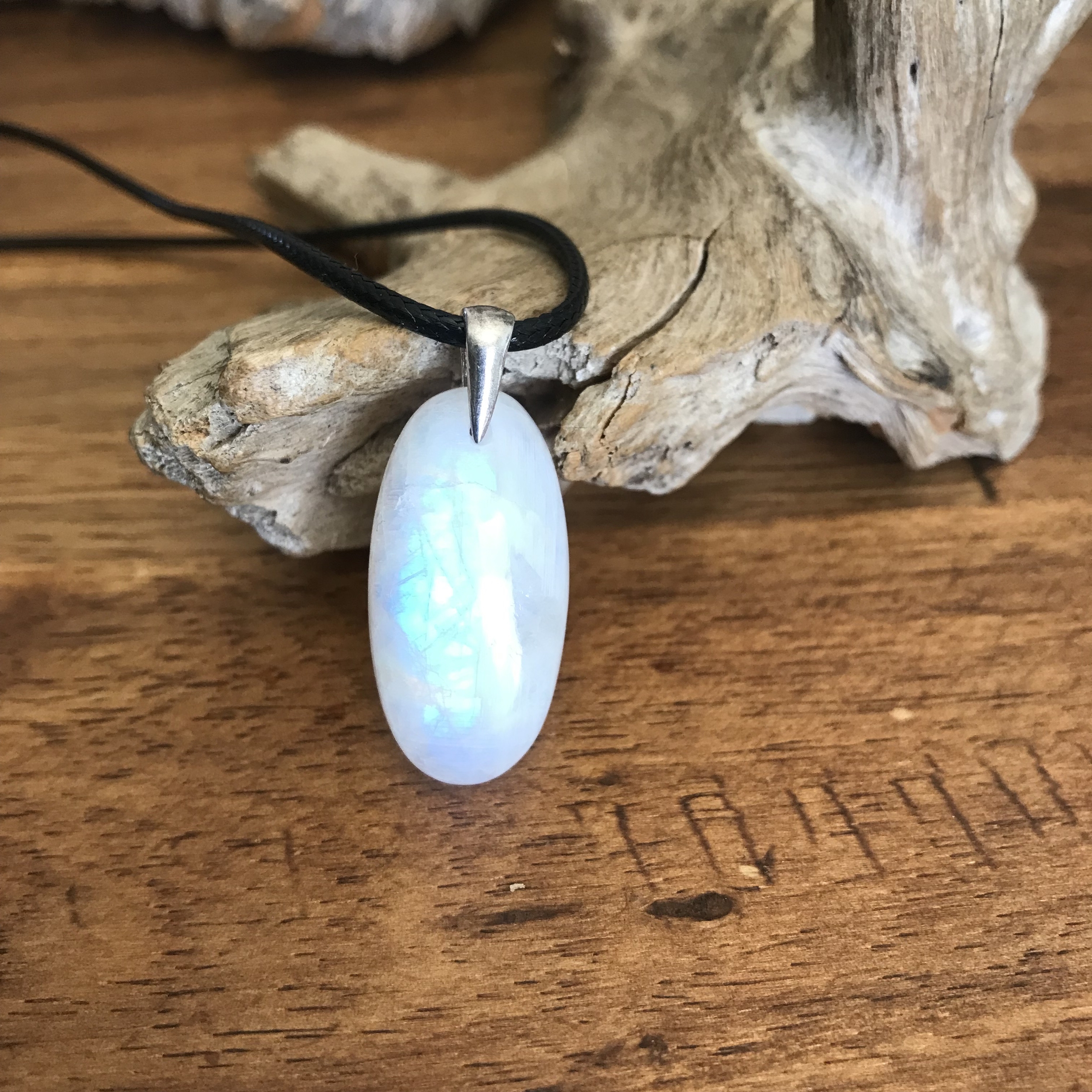 Pendentif labradorite blanche, bélière argent 925
