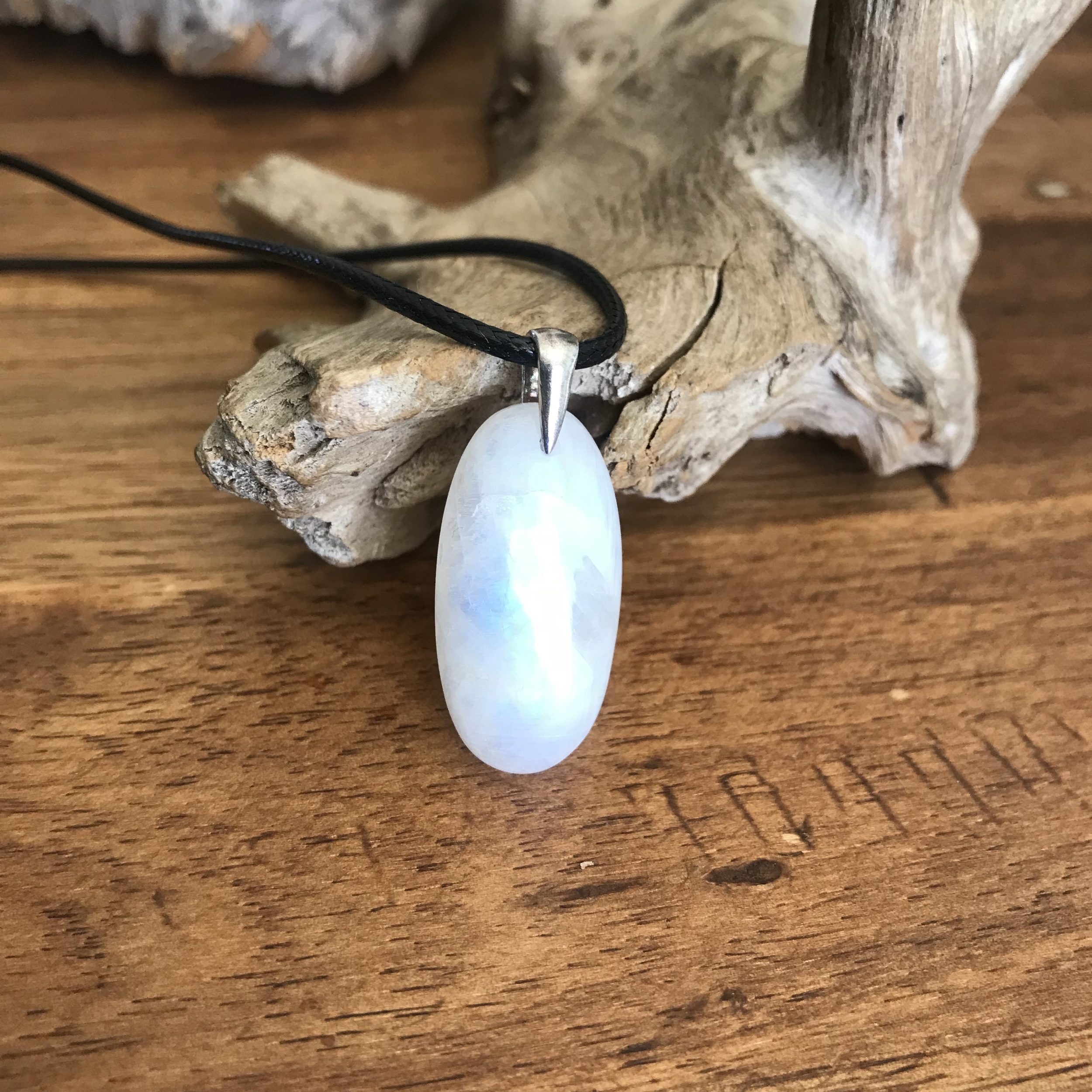 Pendentif labradorite blanche, bélière argent 925