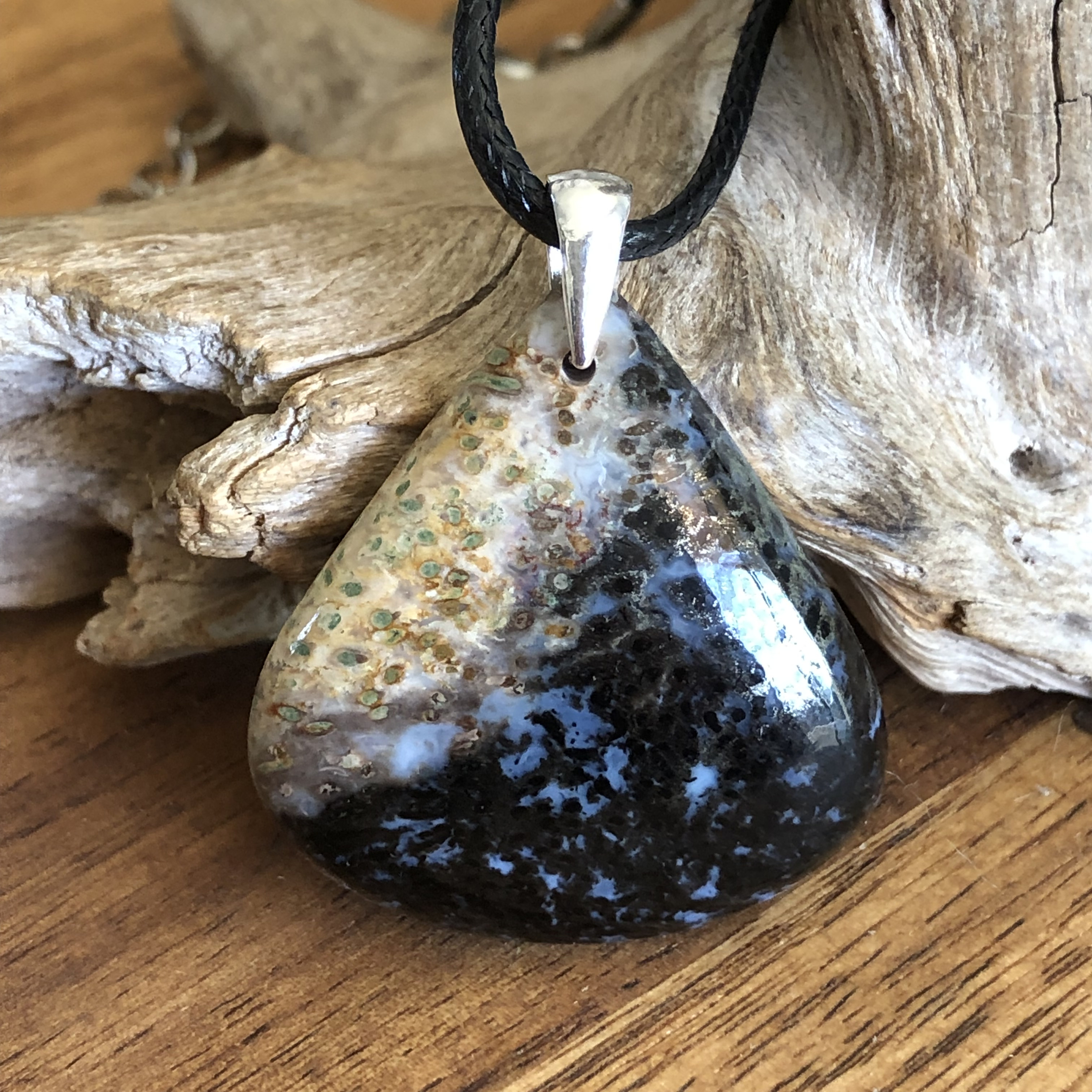 Pendentif agate palmier, bélière argent 925