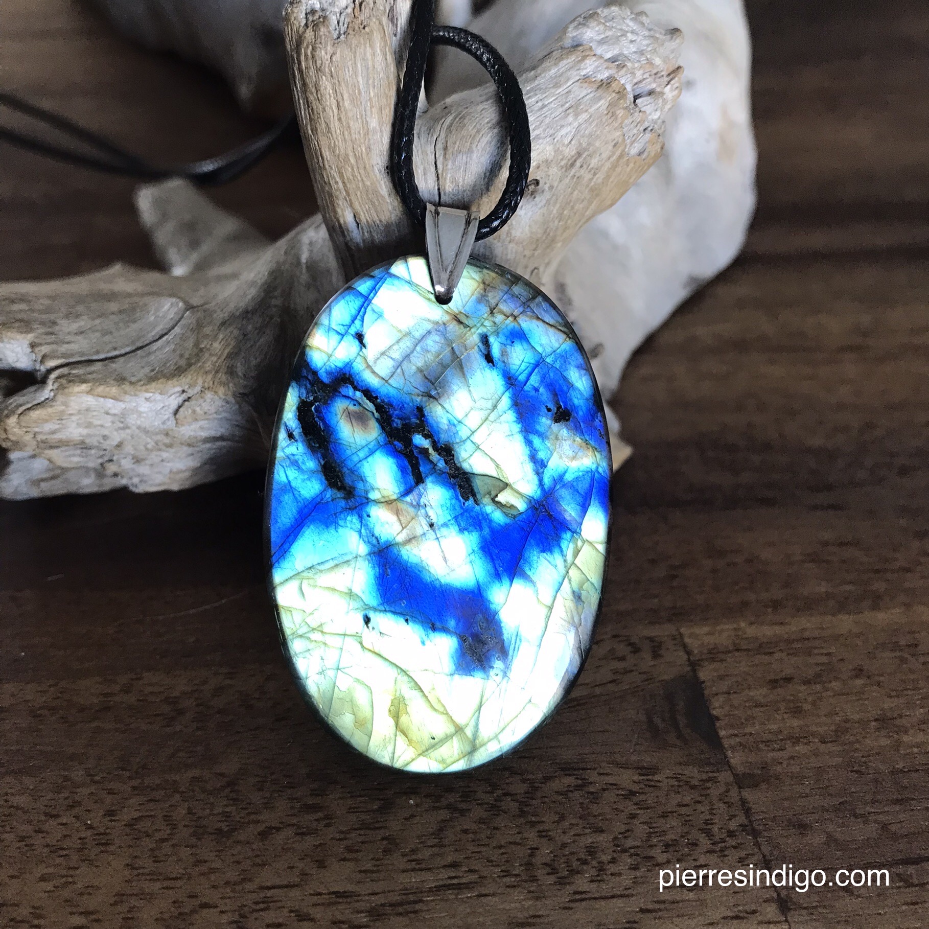 Pendentif labradorite, bélière argent 925