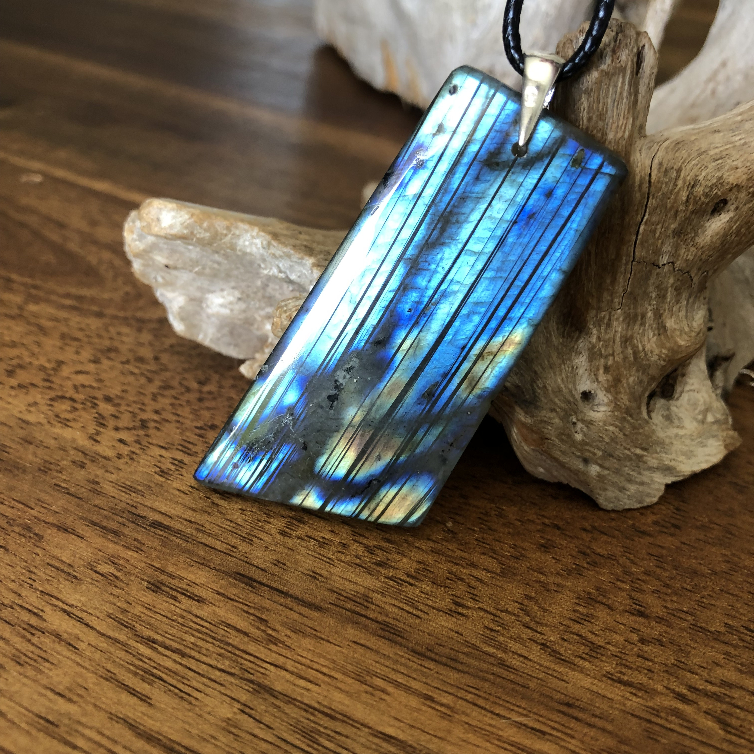 Pendentif labradorite brute/polie, bélière argent 925