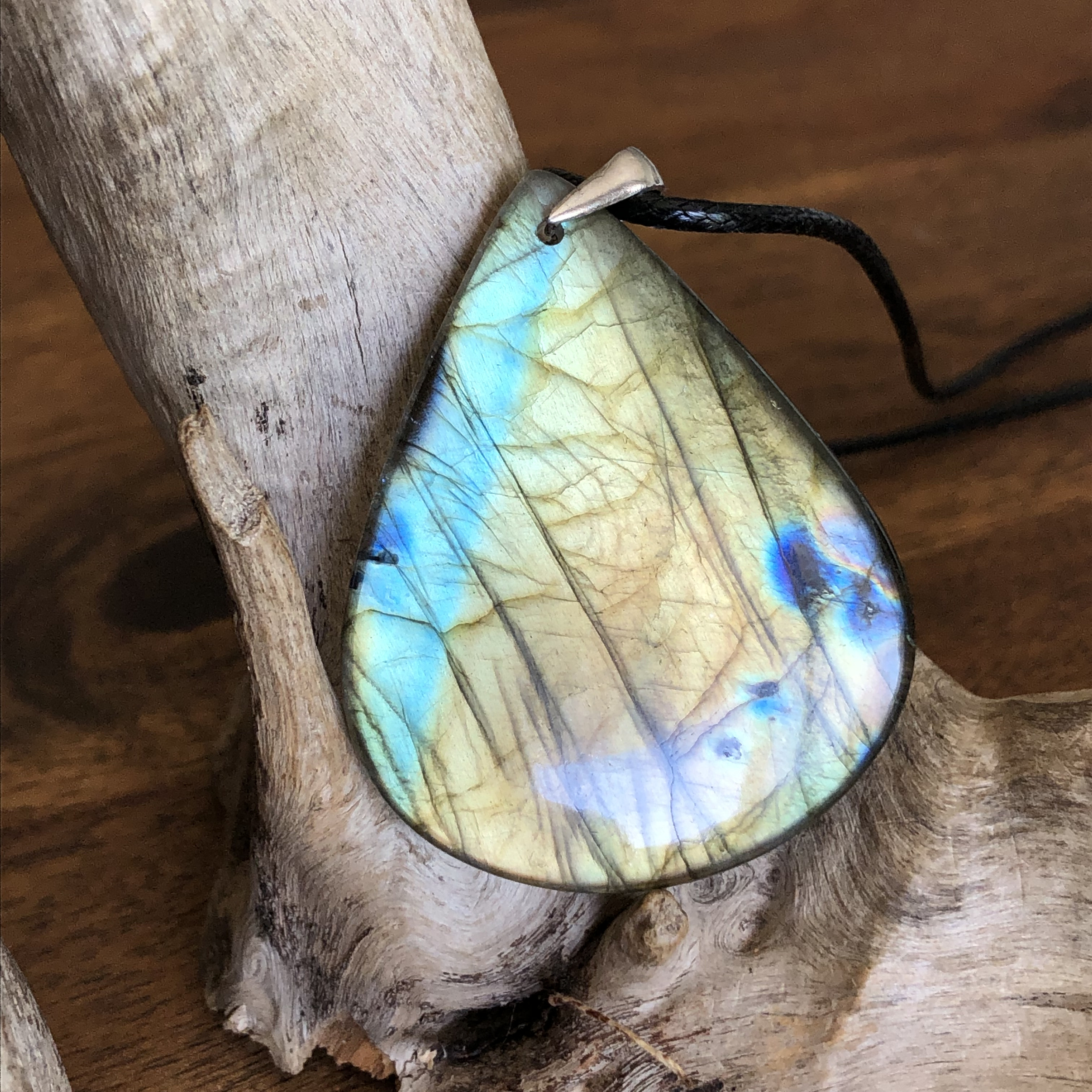 Pendentif labradorite, bélière argent 925