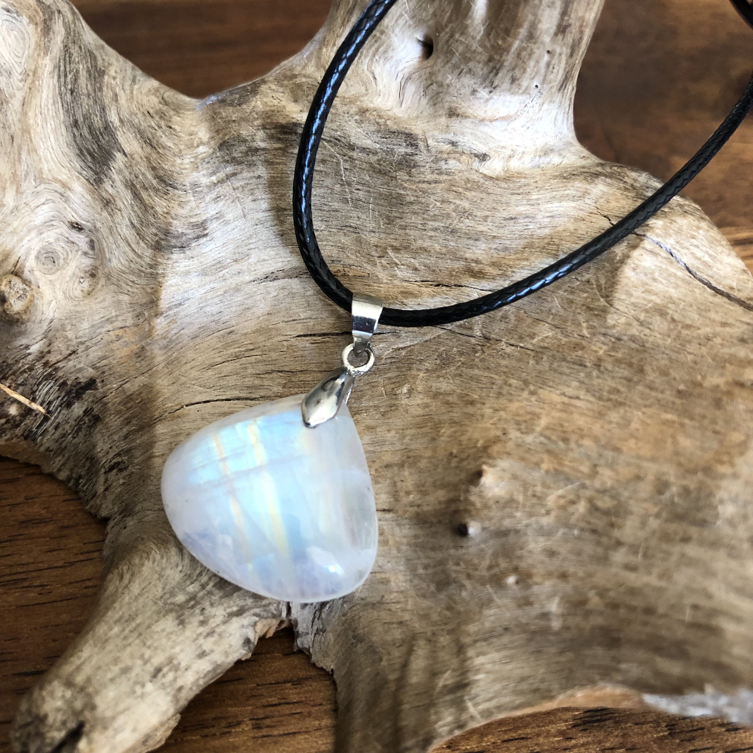 Pendentif labradorite blanche, bélière argent 925