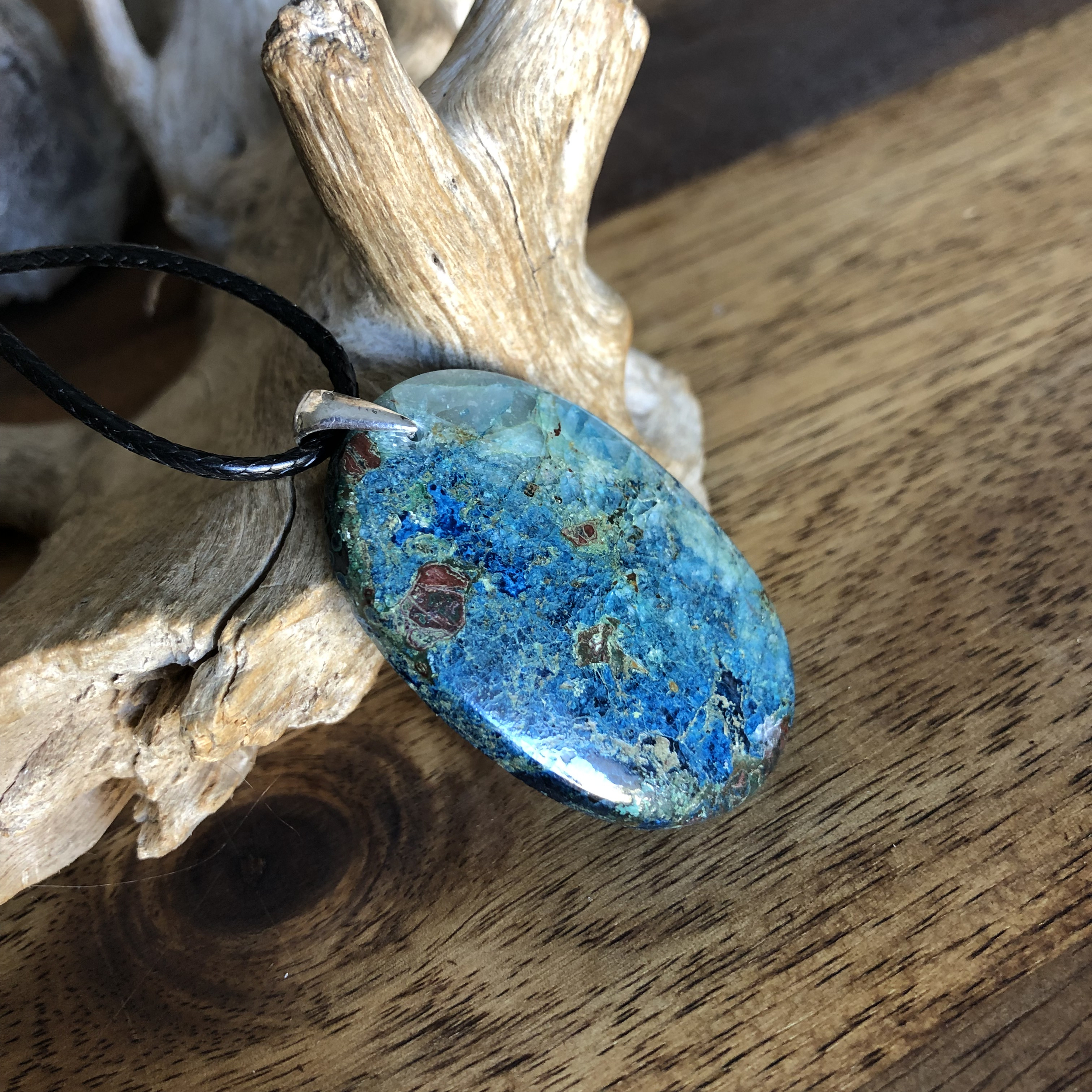 Pendentif Shattuckite, bélière argent 925