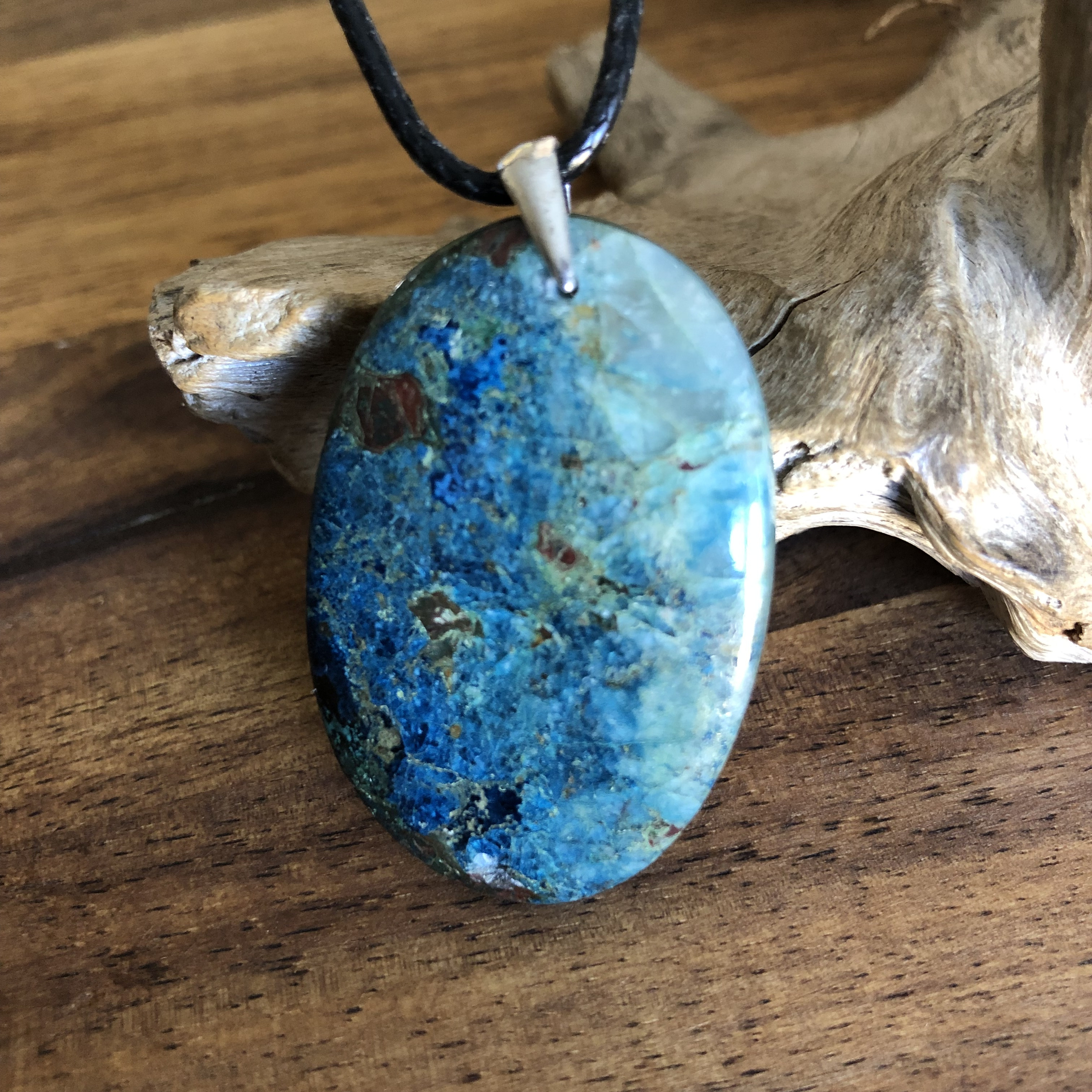 Pendentif Shattuckite, bélière argent 925