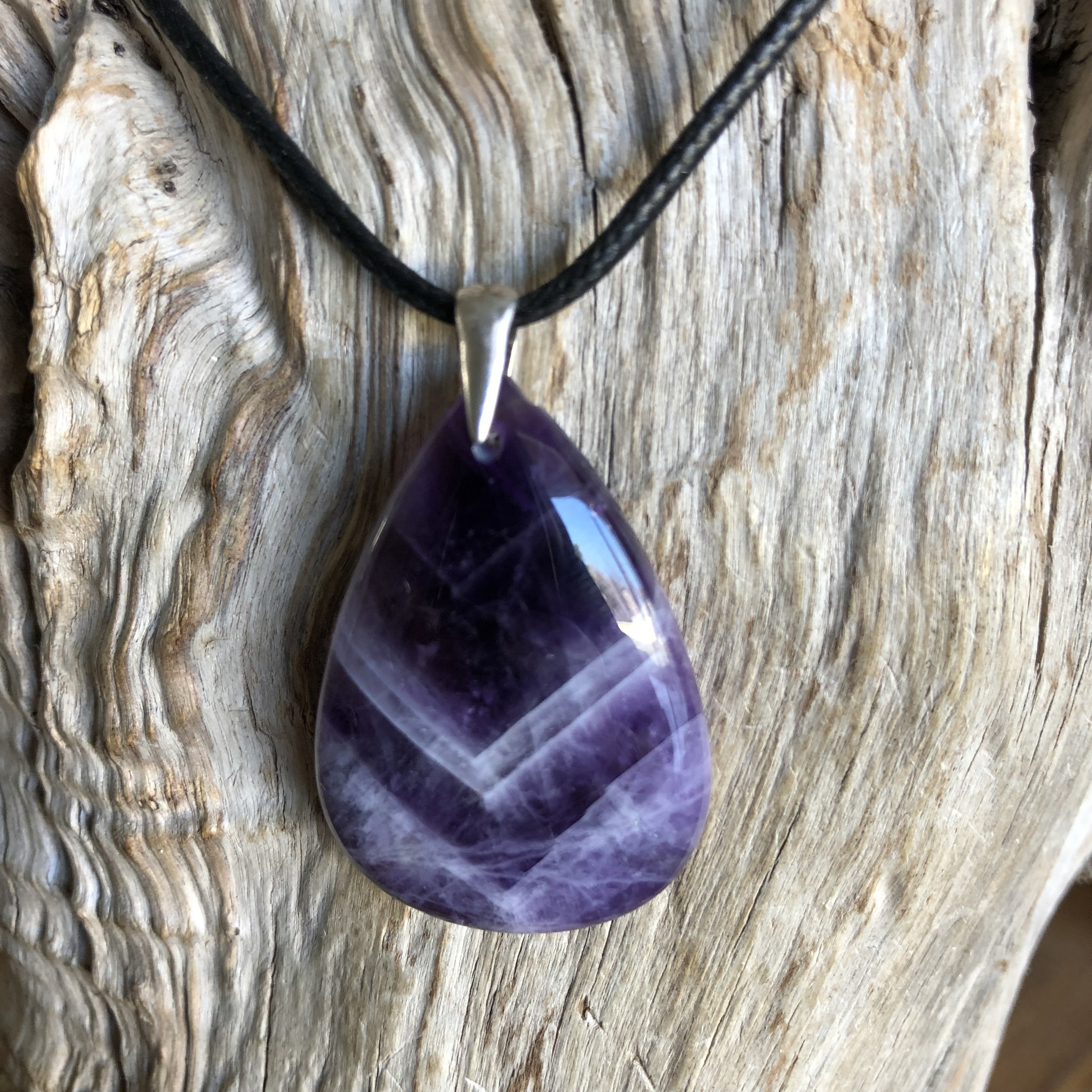 Pendentif Amethyste chevron, bélière argent 925