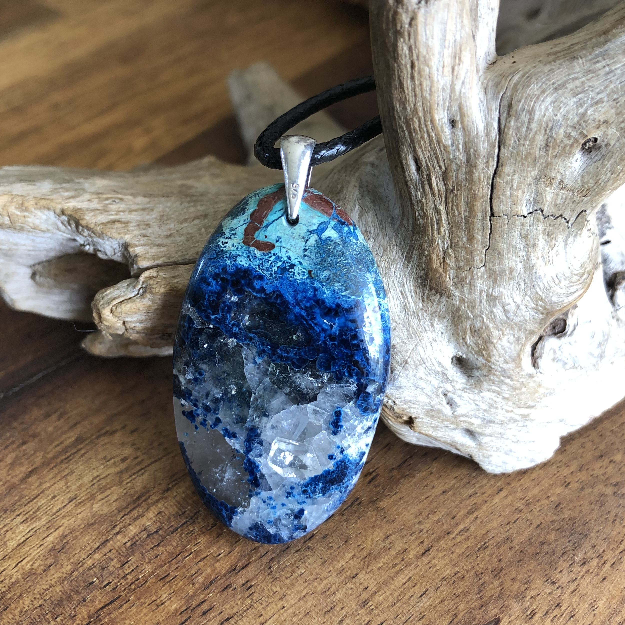 Pendentif Azurite, bélière argent 925