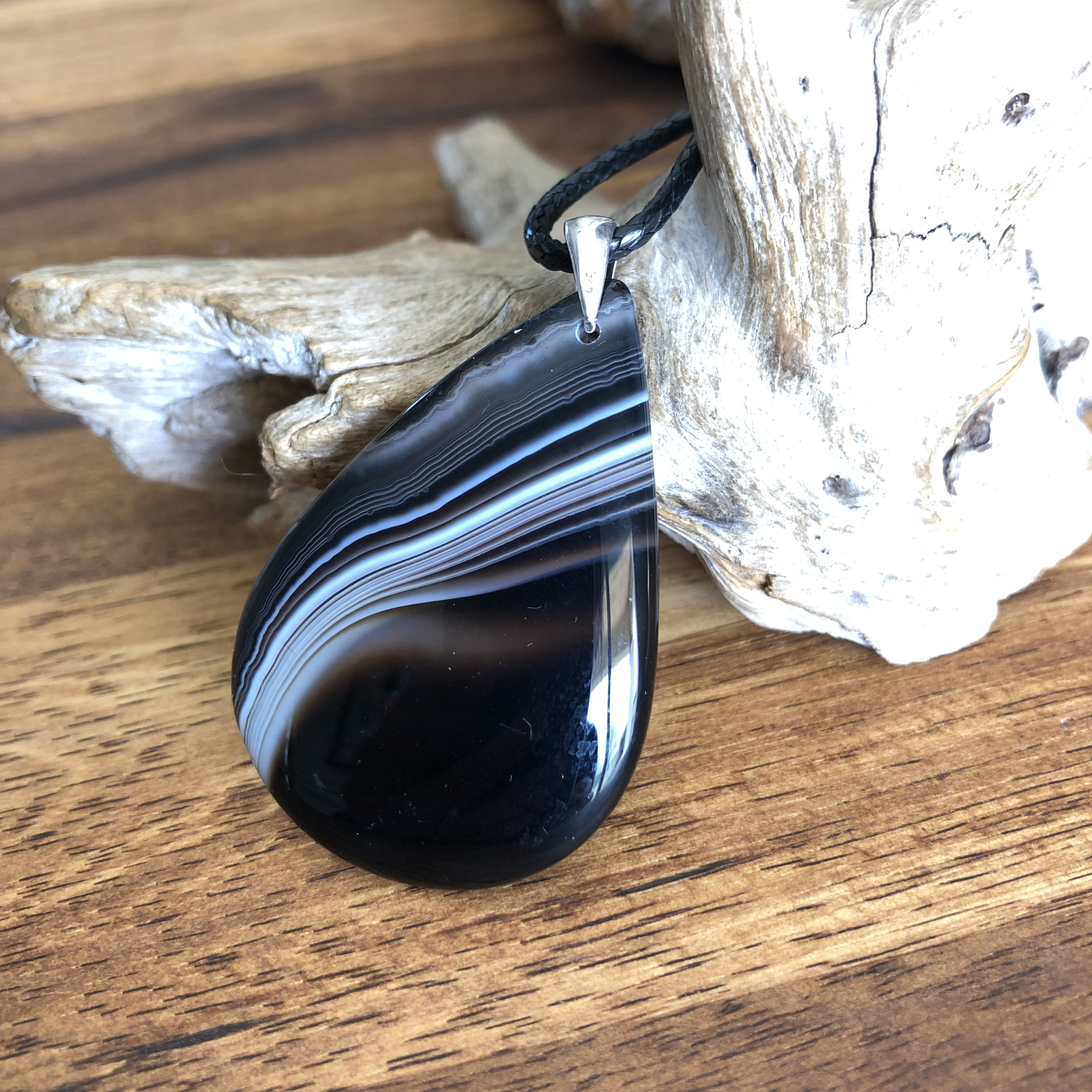 Pendentif agate botswana, bélière argent 925