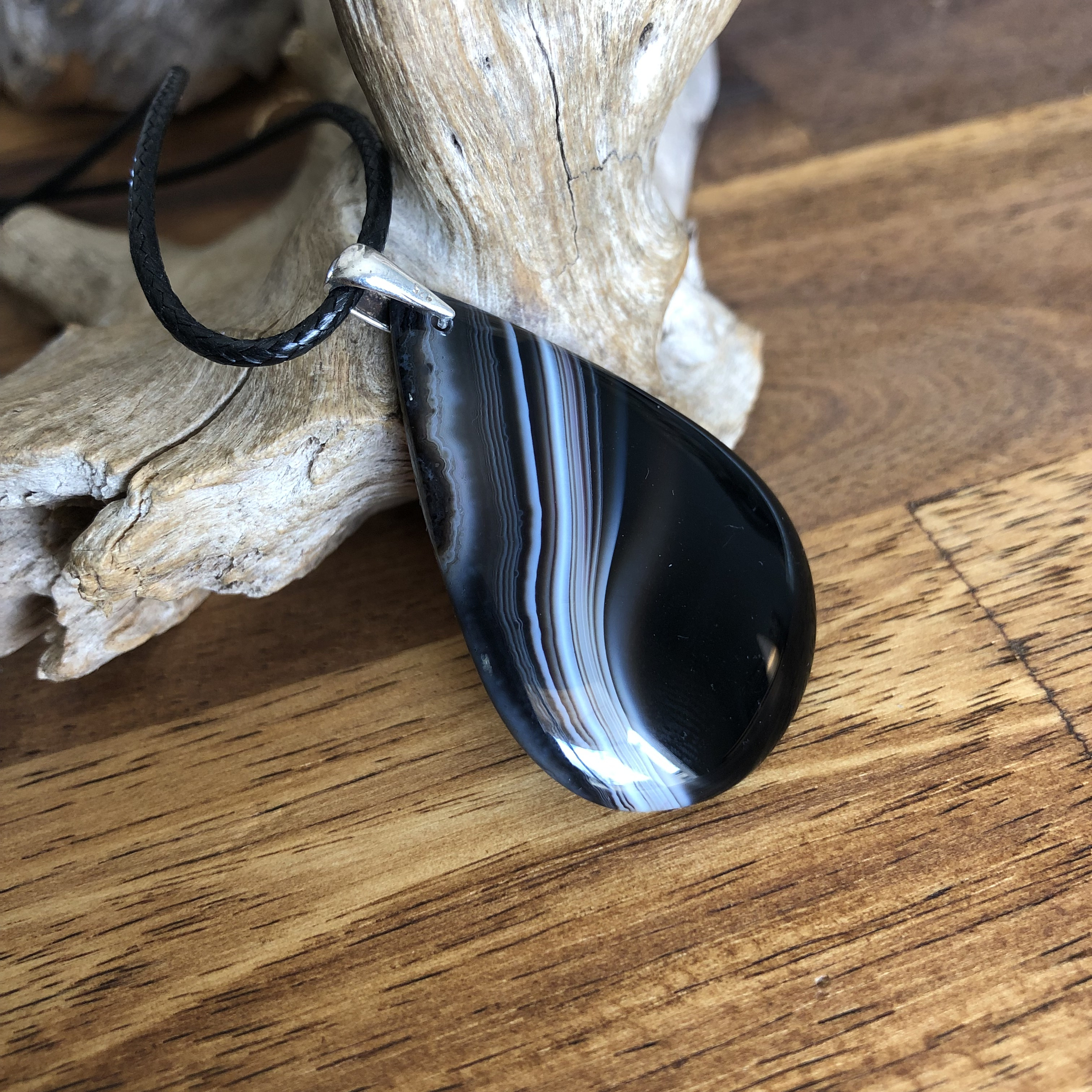 Pendentif agate botswana, bélière argent 925