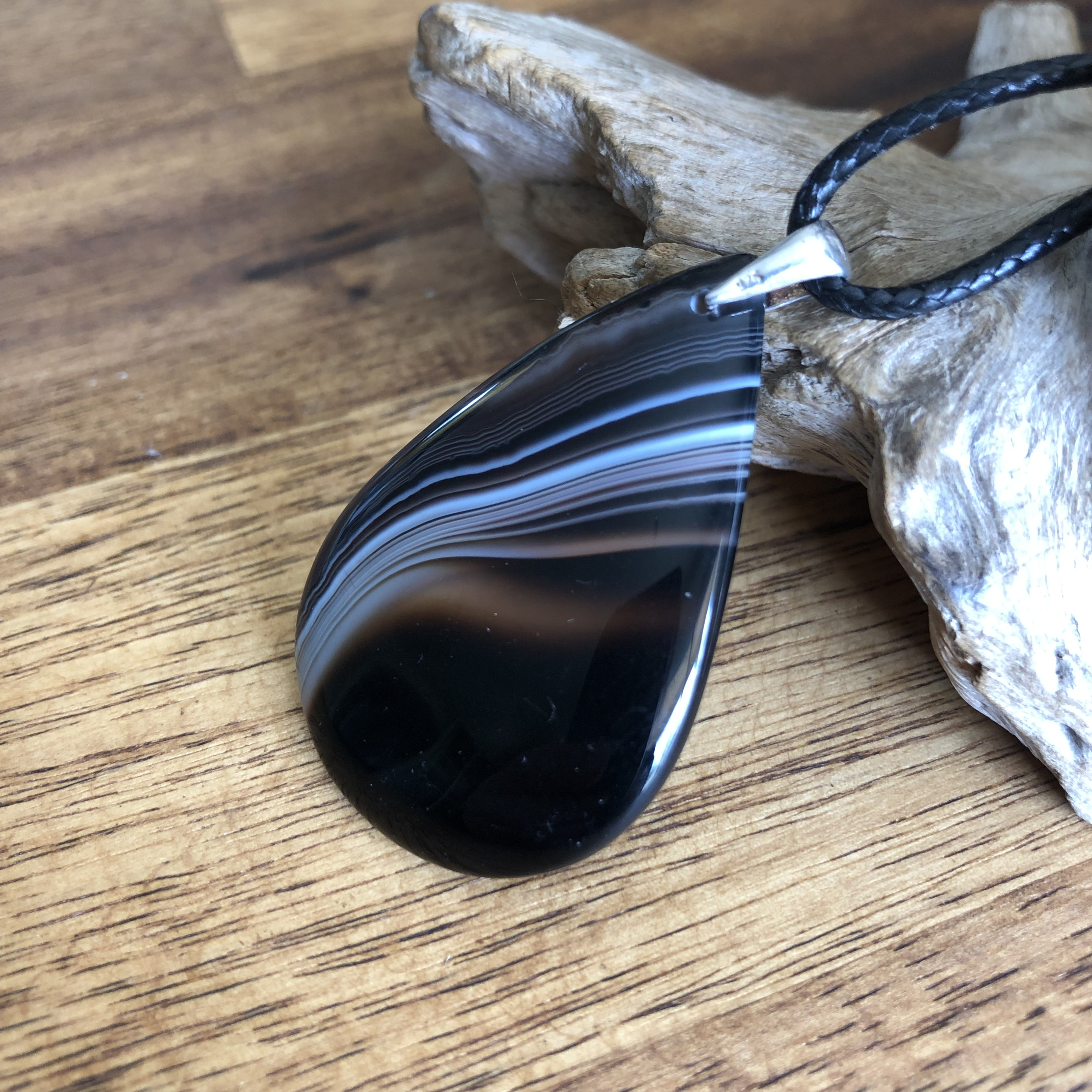 Pendentif agate botswana, bélière argent 925