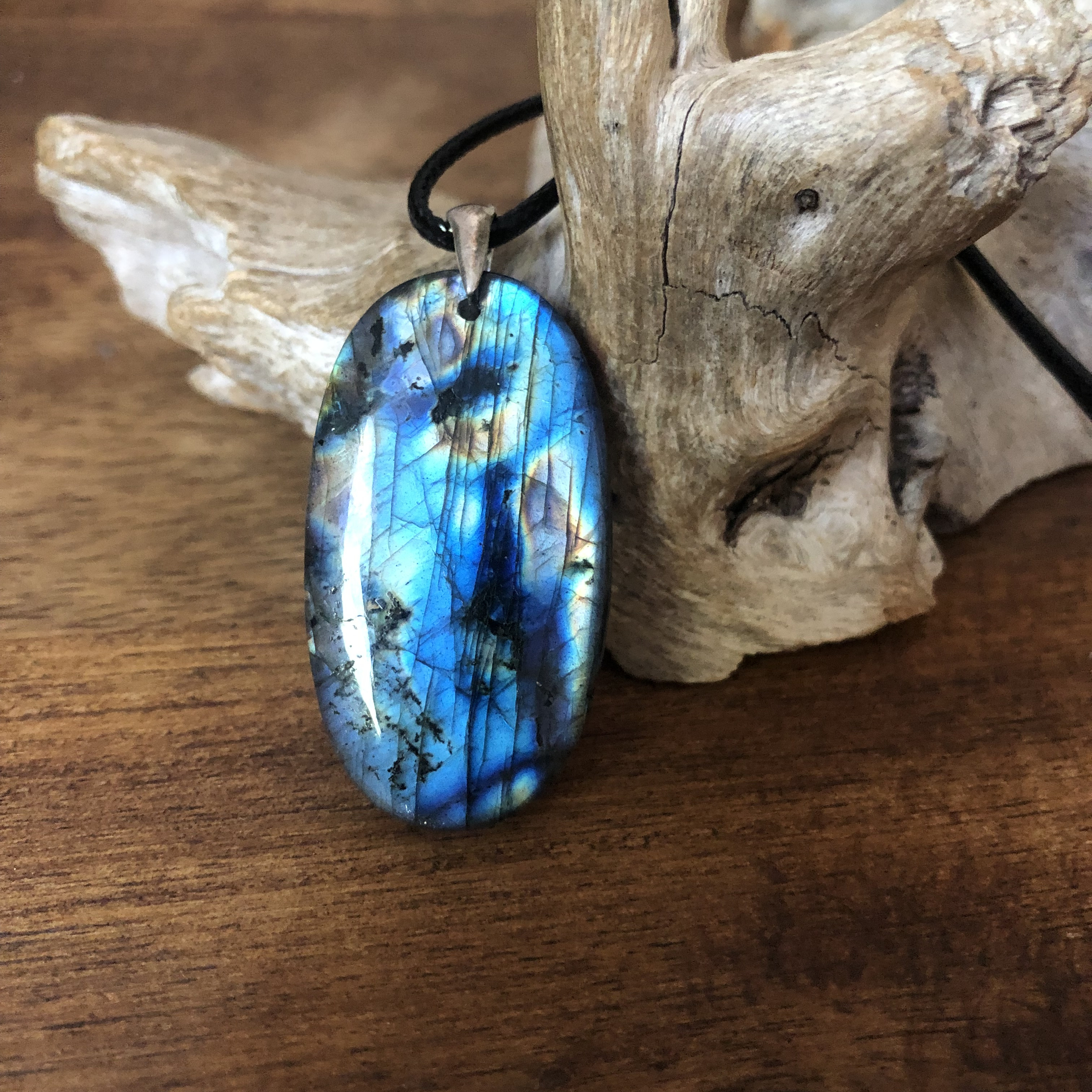 Pendentif Labradorite, bélière argent 925
