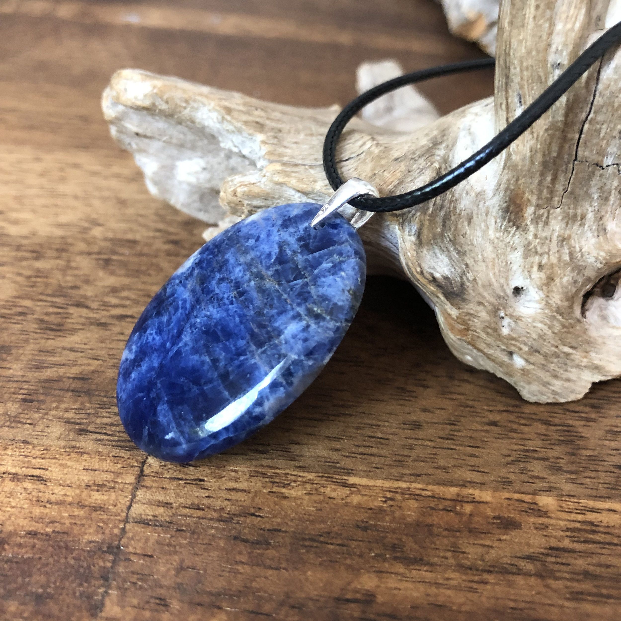 Pendentif Sodalite, bélière argent 925