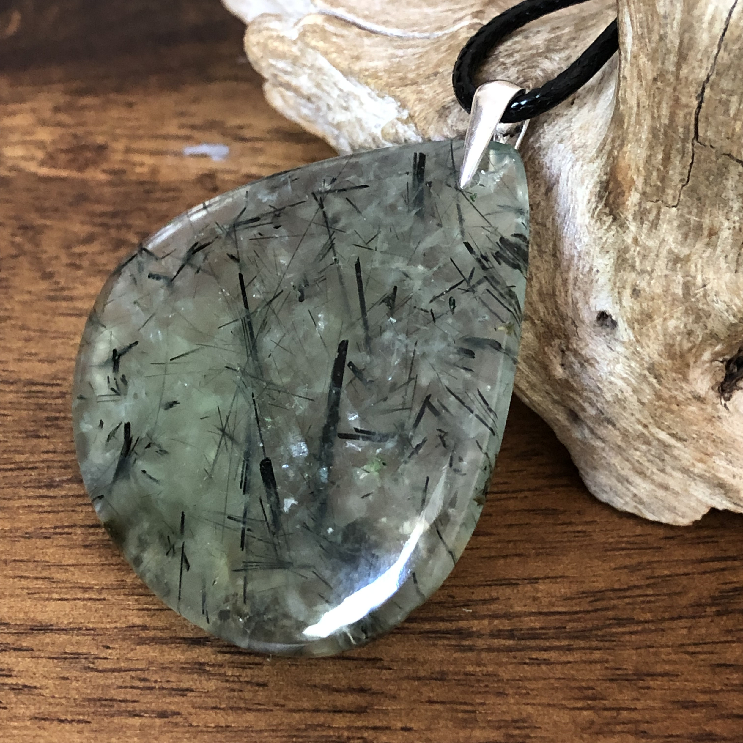 Pendentif Prehnite, bélière argent 925