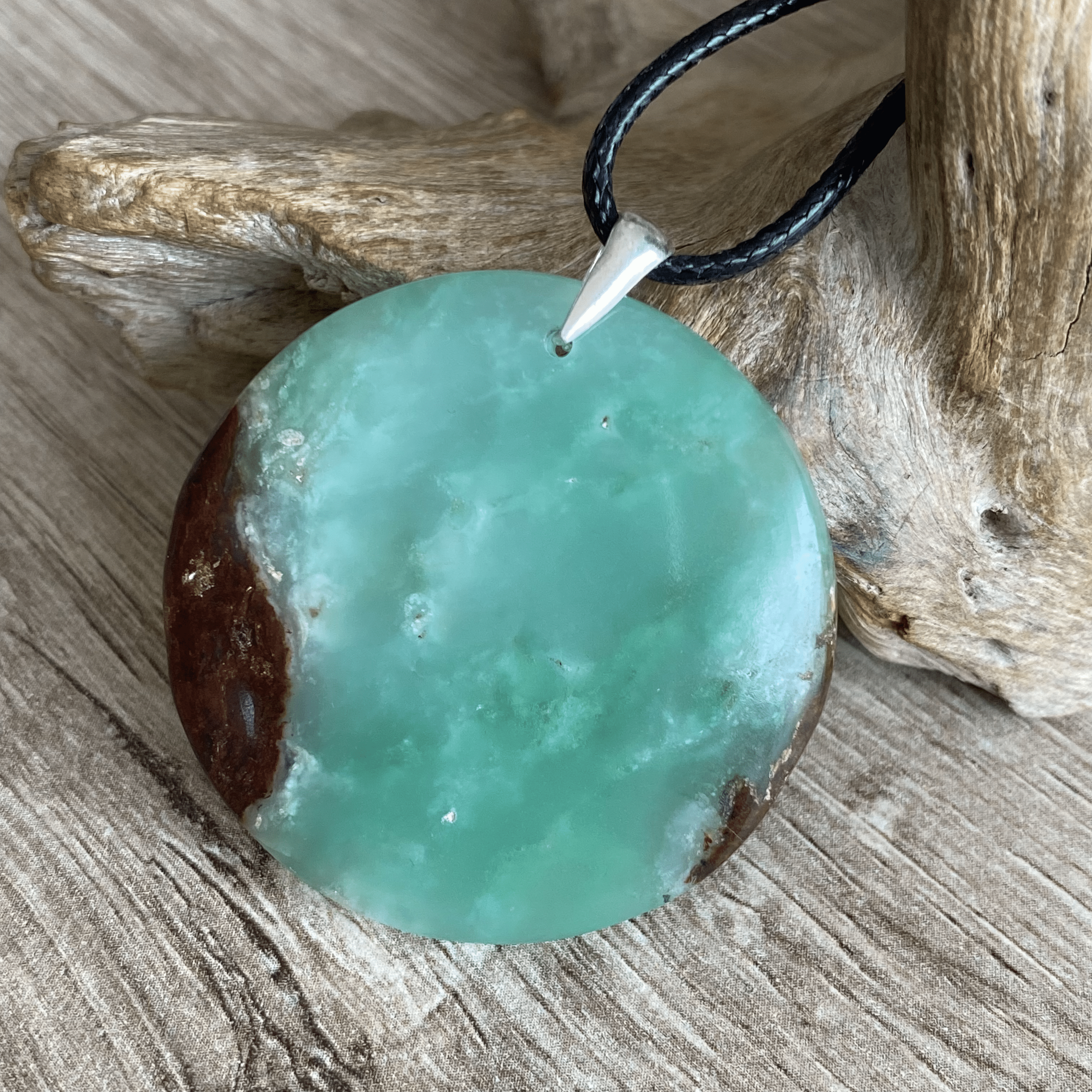 Pendentif Chrysoprase, bélière argent 925