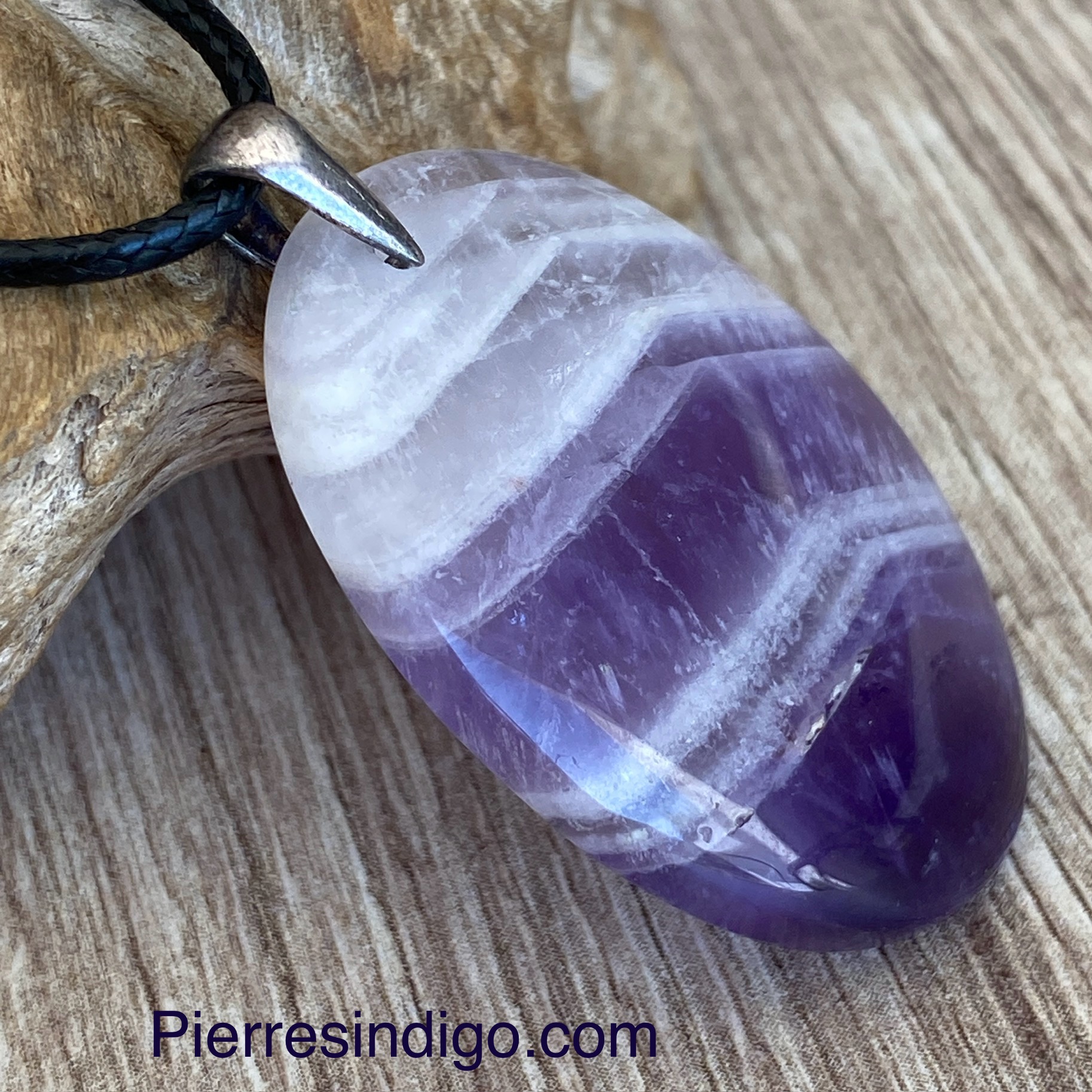 Pendentif Améthyste Chevron, bélière argent 925