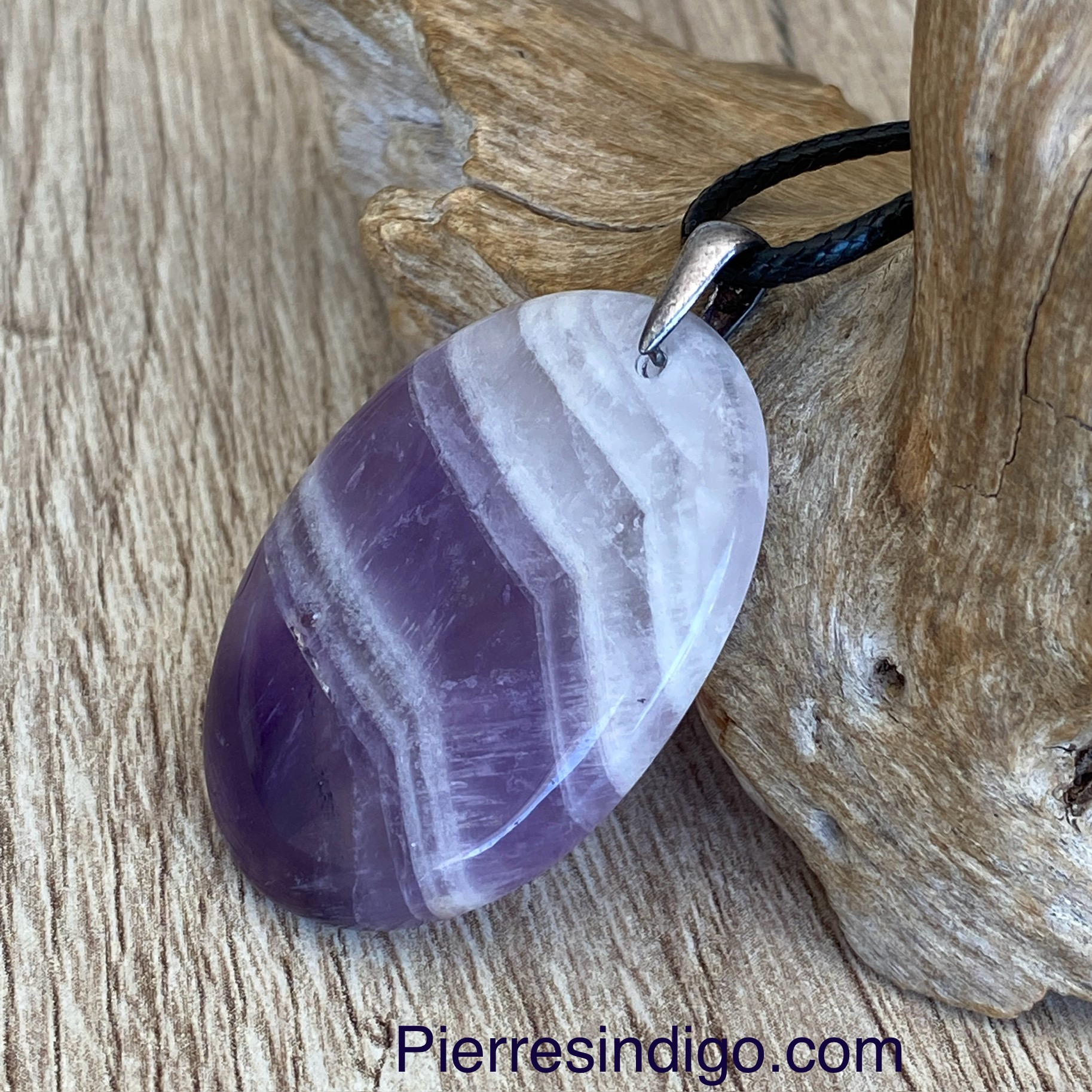 Pendentif Améthyste Chevron, bélière argent 925