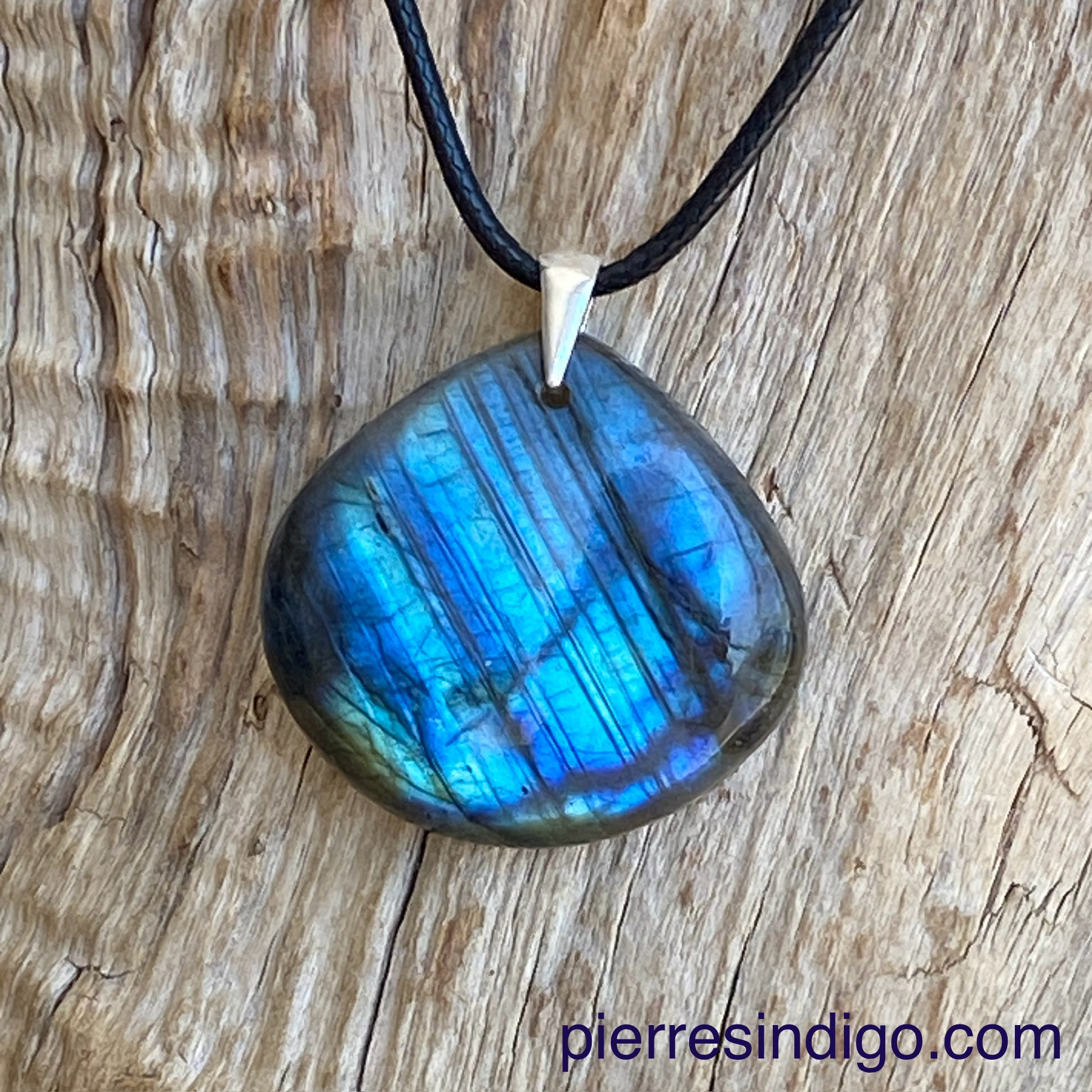 Pendentif labradorite, bélière argent 925