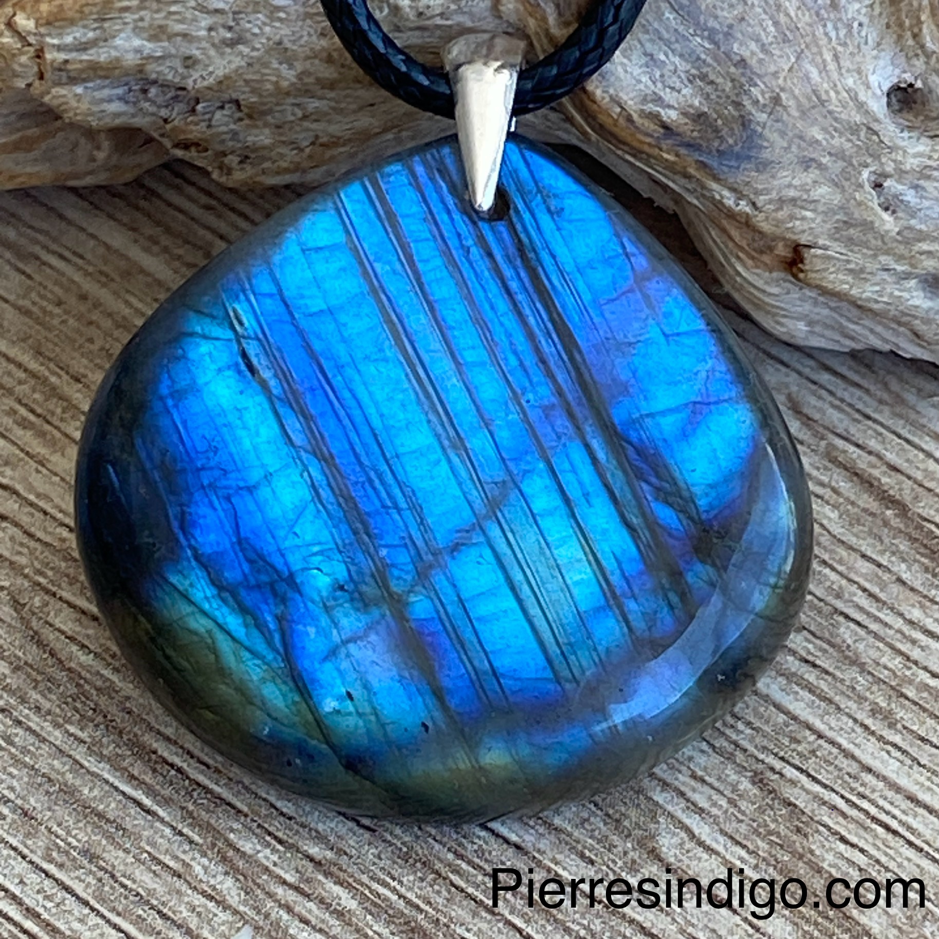 Pendentif labradorite, bélière argent 925