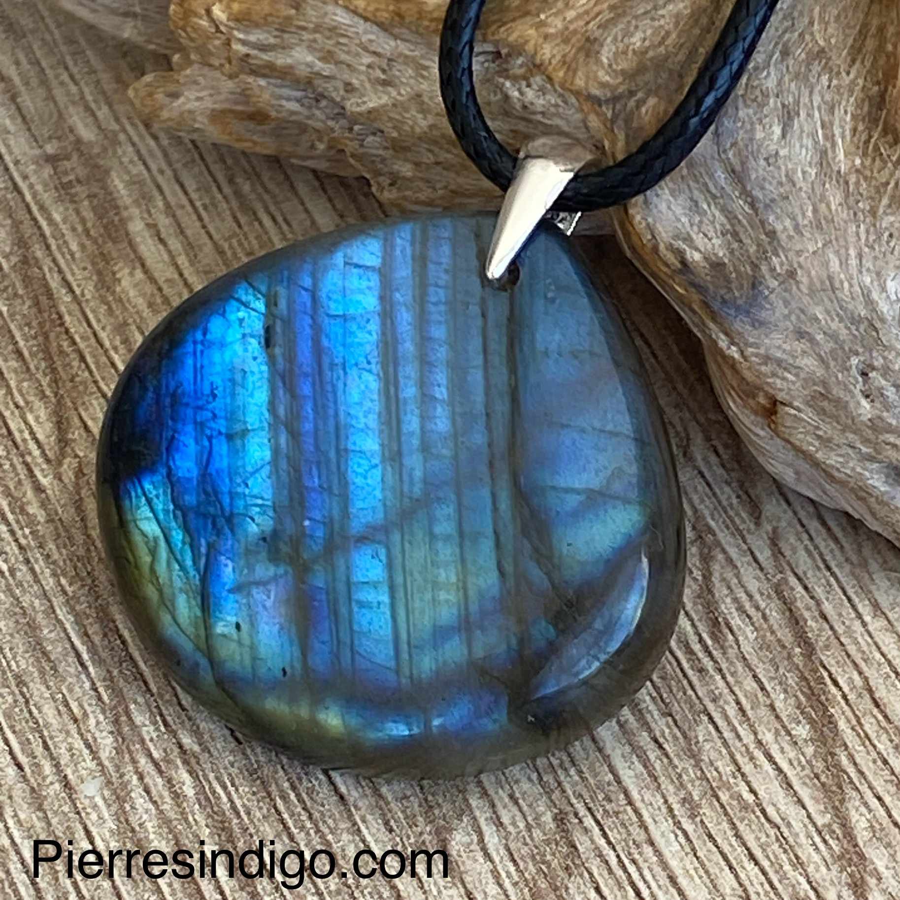 Pendentif labradorite, bélière argent 925