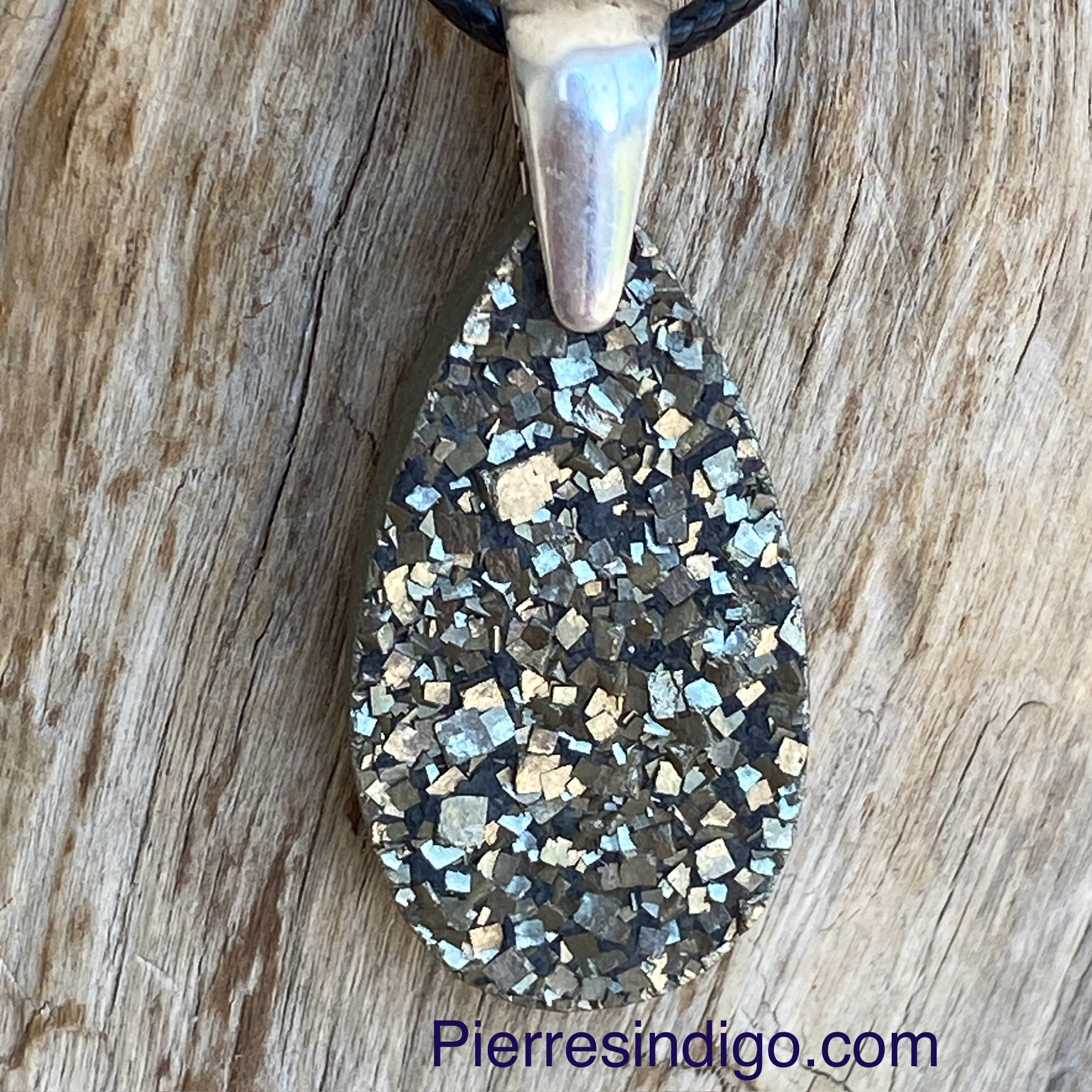 Pendentif Pyrite, bélière argent 925