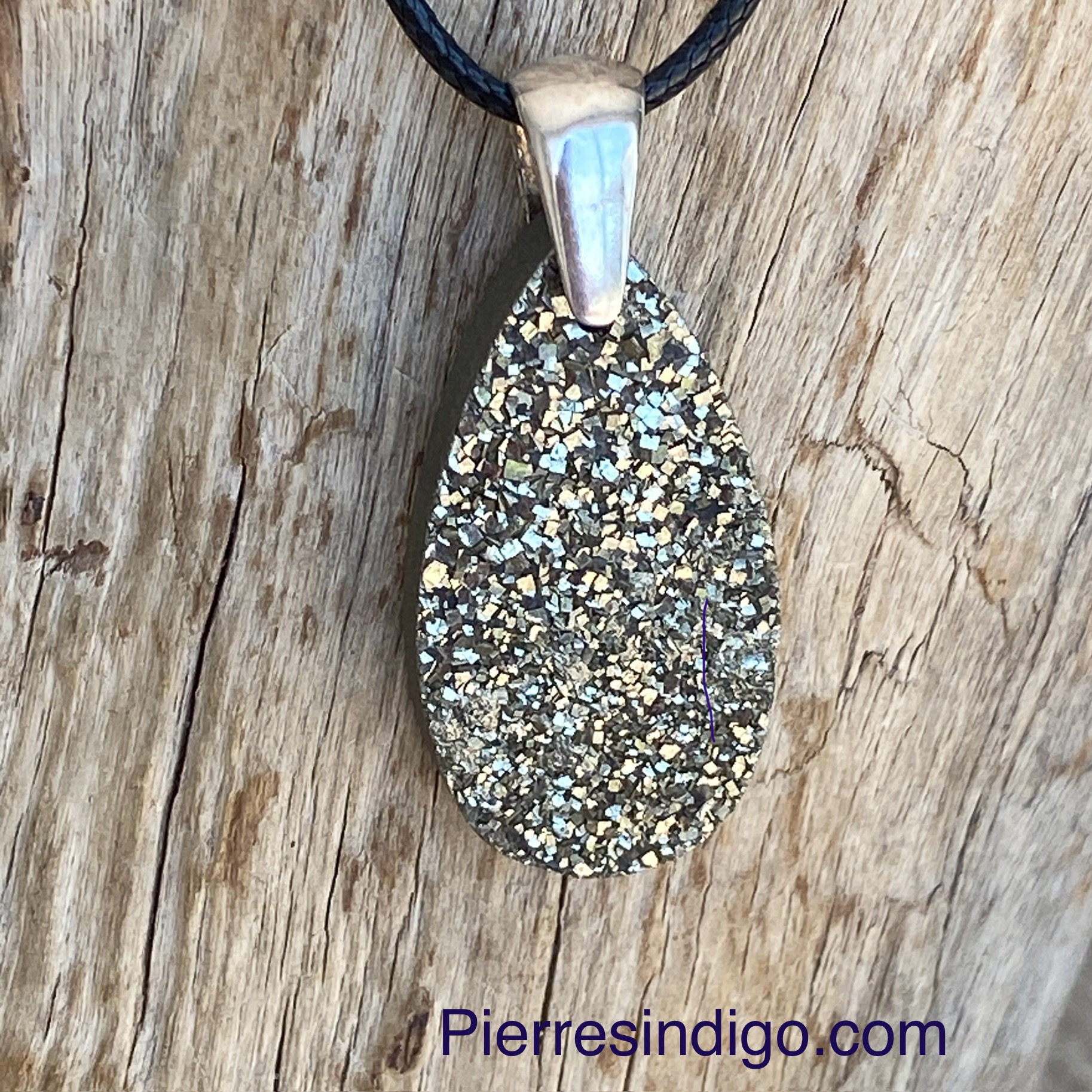 Pendentif Pyrite, bélière argent 925