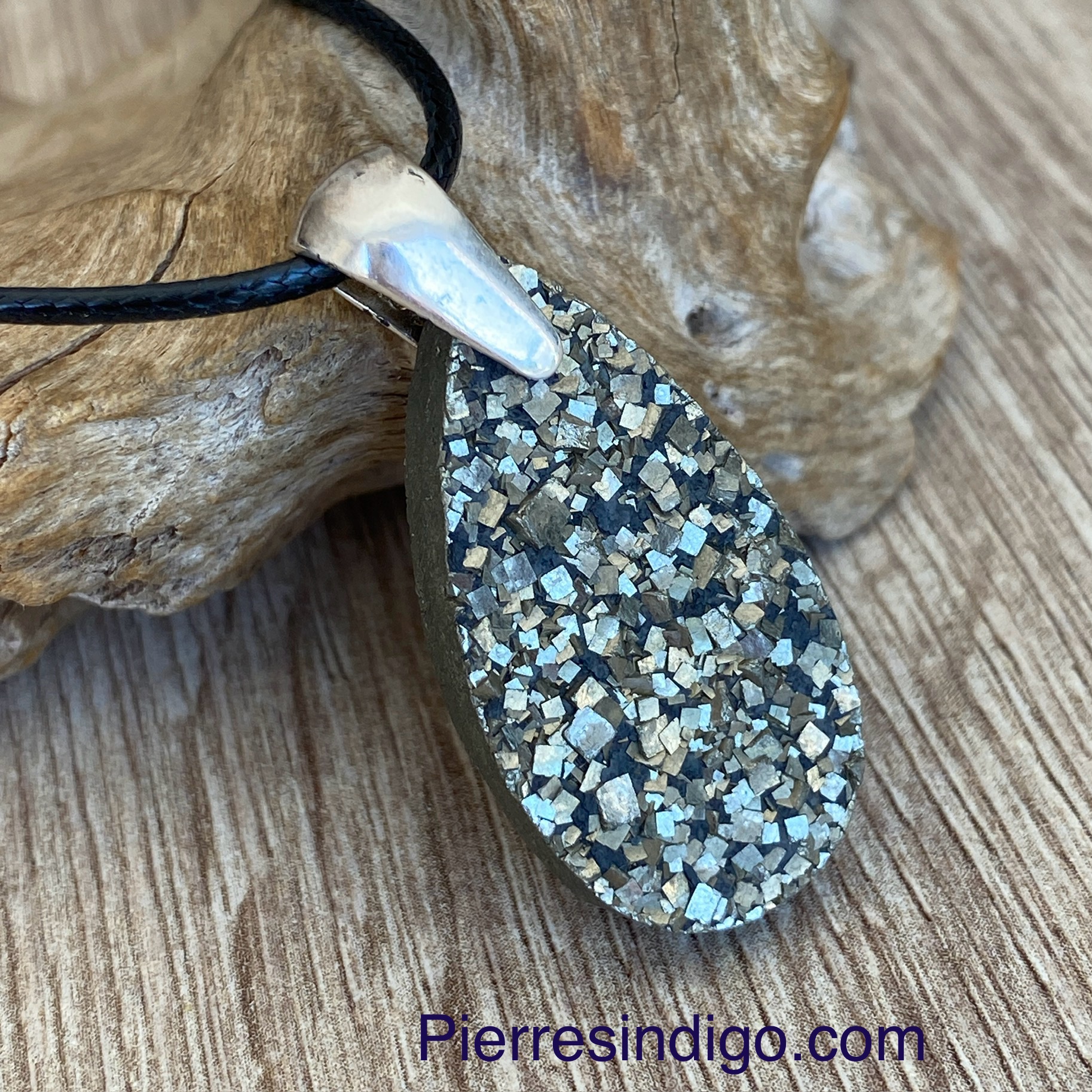 Pendentif Pyrite, bélière argent 925