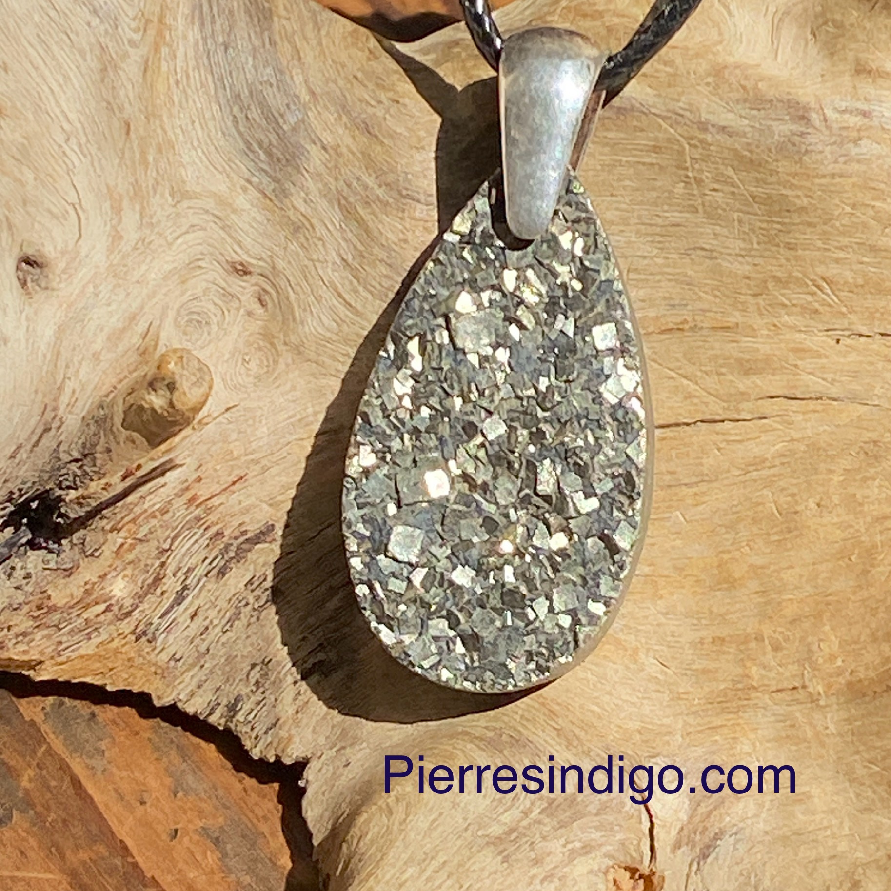 Pendentif Pyrite, bélière argent 925