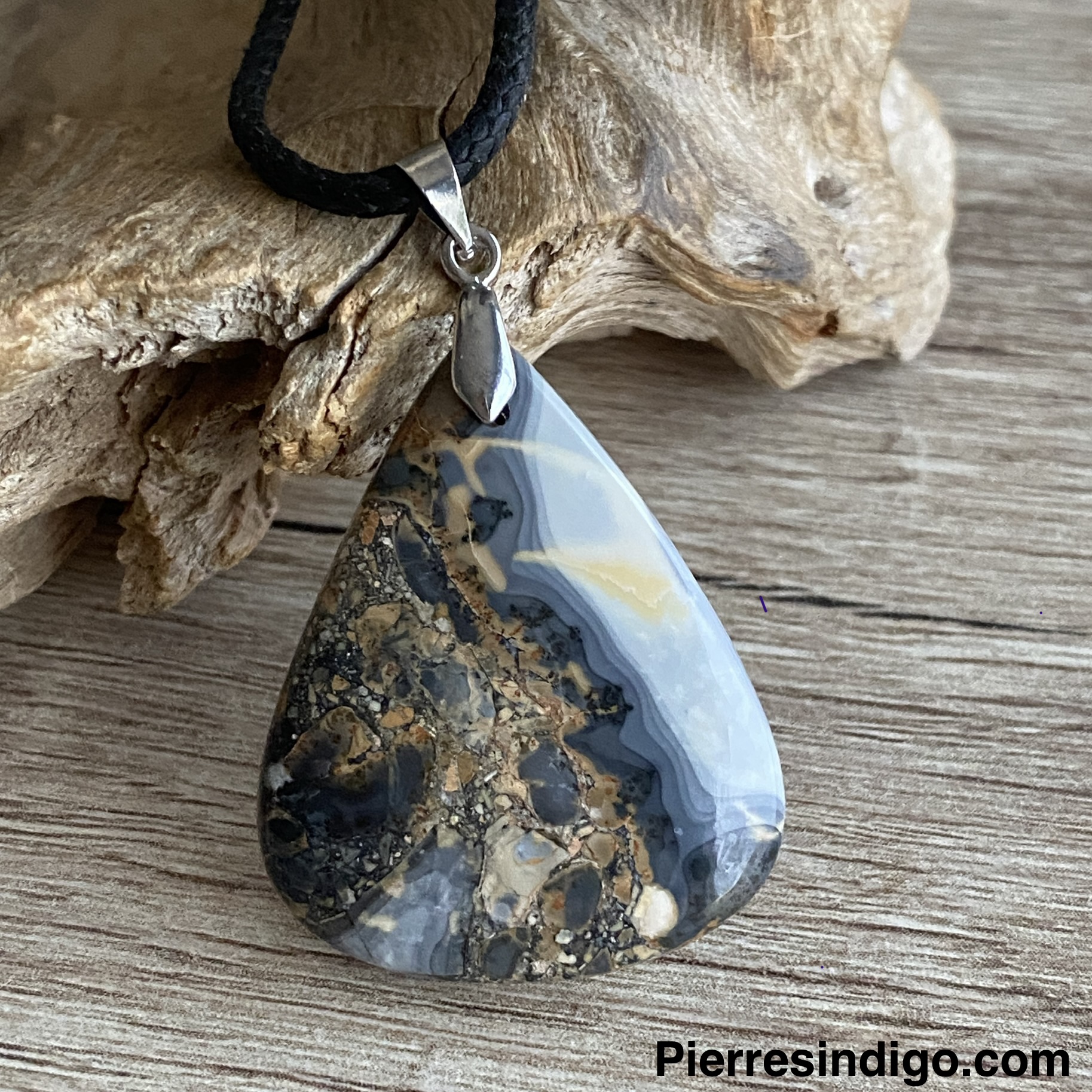 Pendentif Jaspe maligano, bélière argent 925