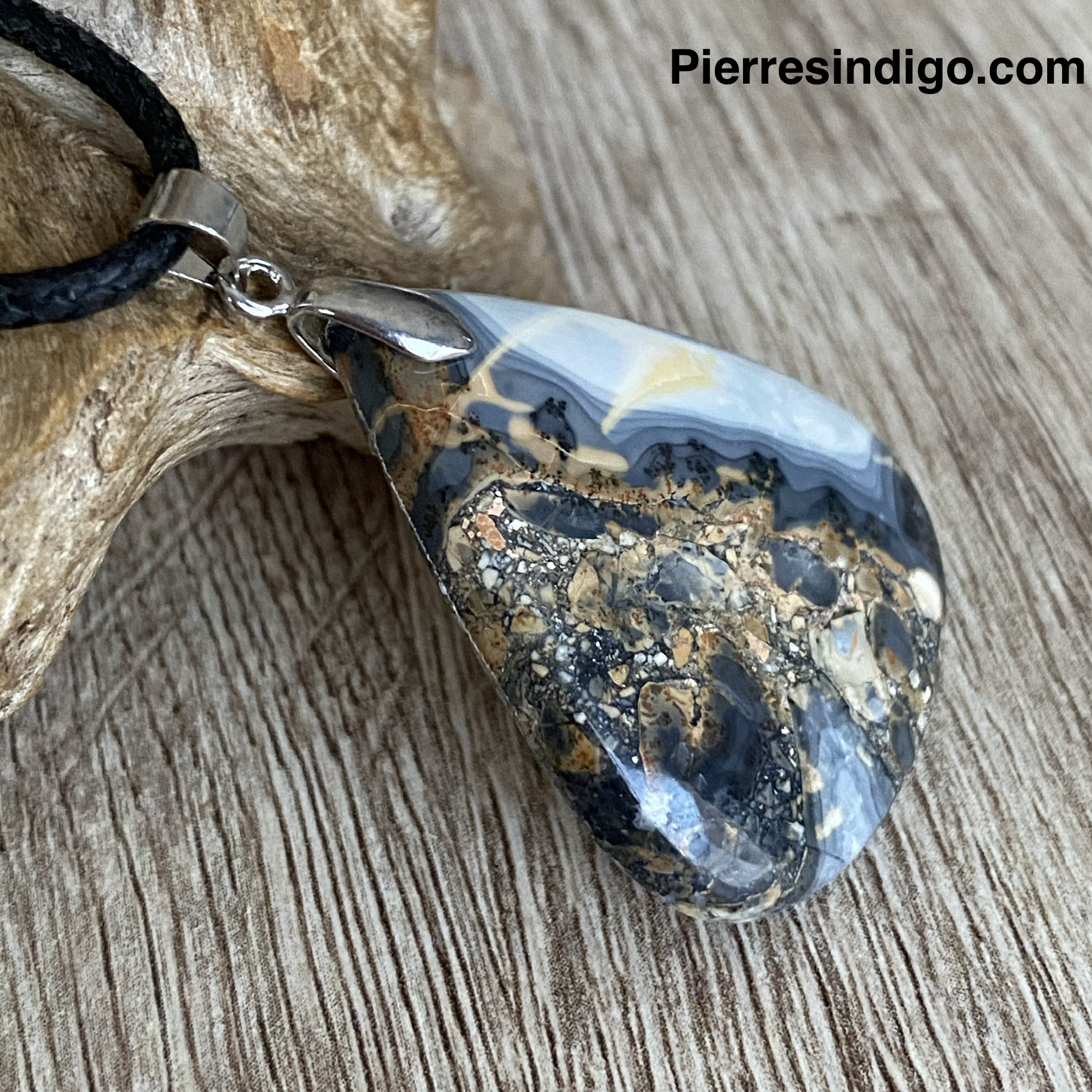 Pendentif Jaspe maligano, bélière argent 925