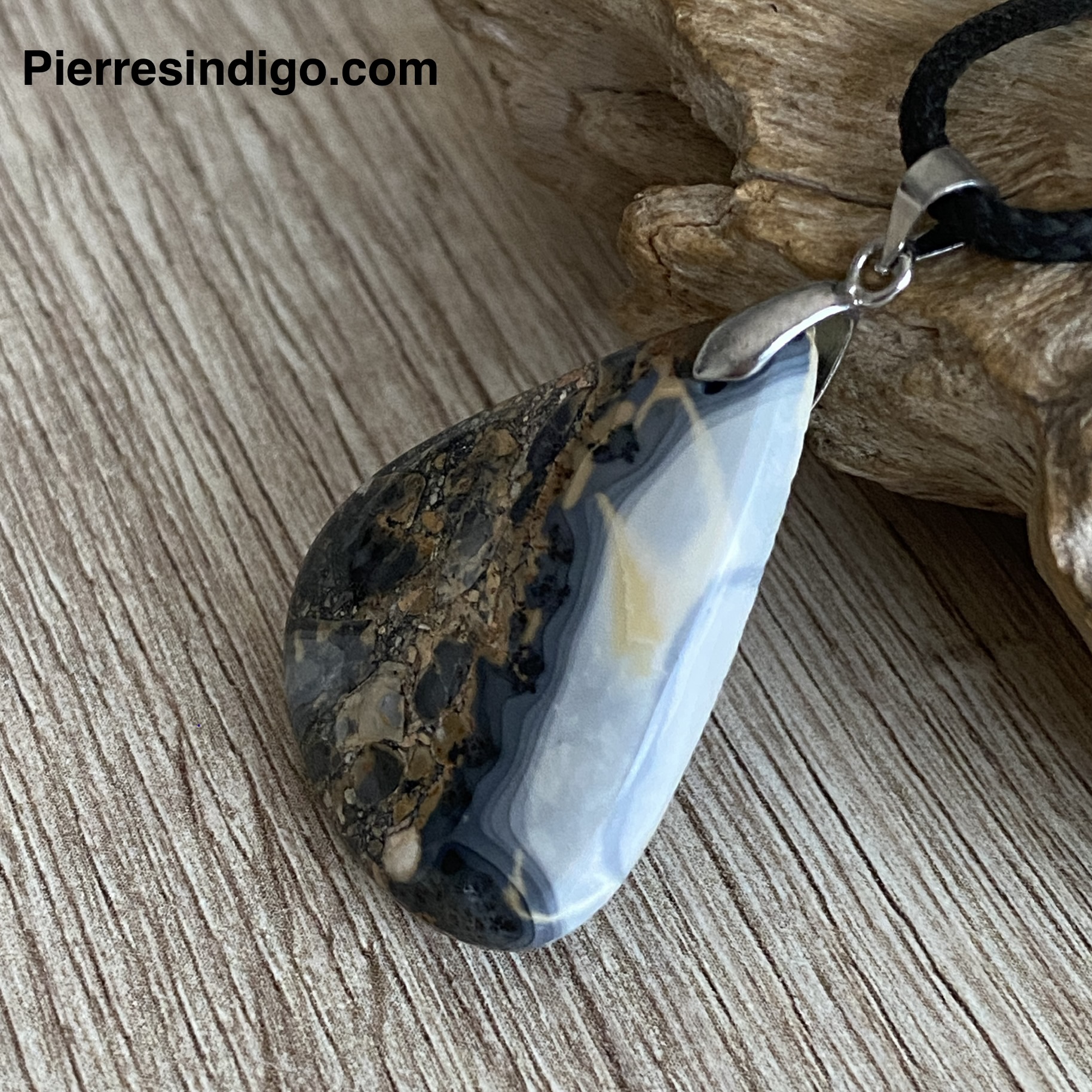 Pendentif Jaspe maligano, bélière argent 925