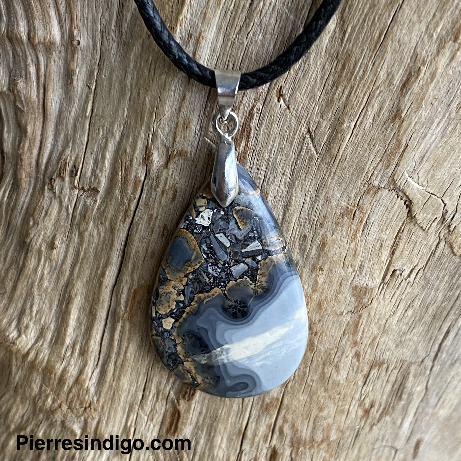 Pendentif Jaspe maligano, bélière argent 925