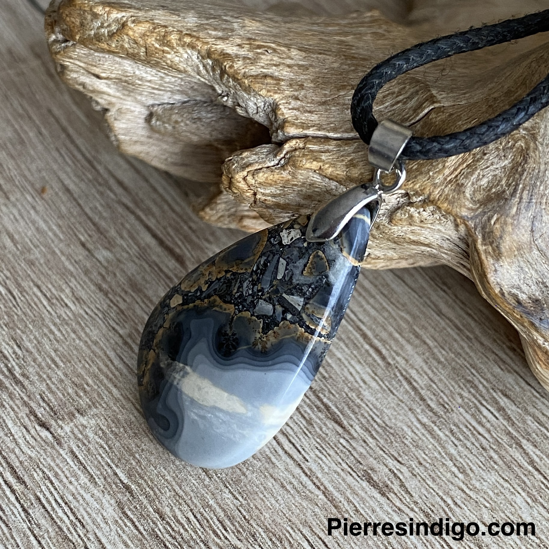 Pendentif Jaspe maligano, bélière argent 925