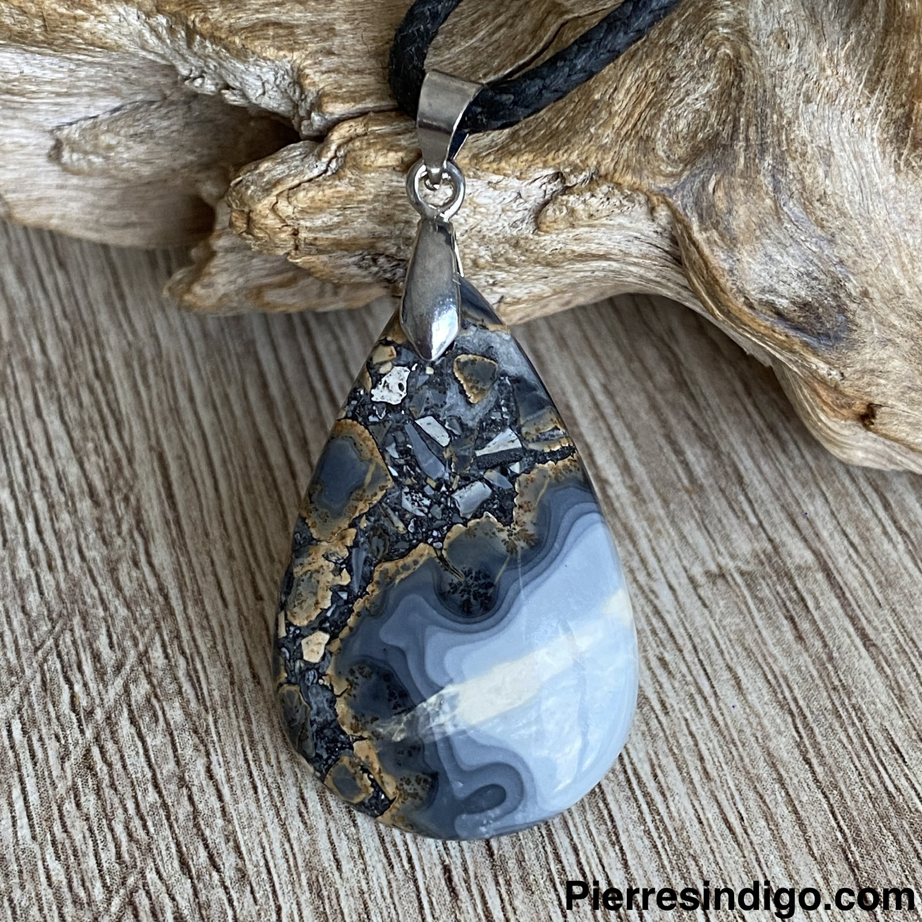 Pendentif Jaspe maligano, bélière argent 925