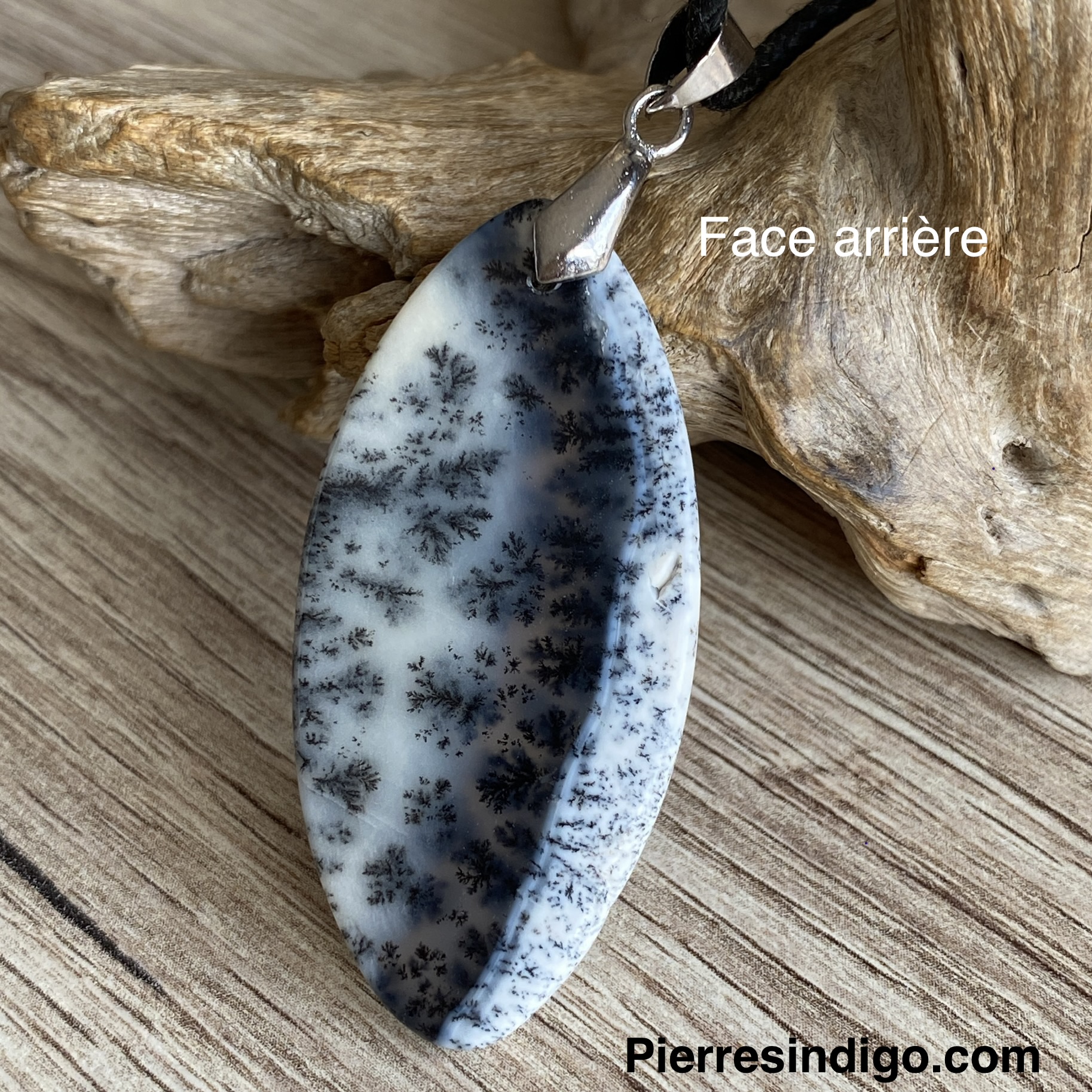 Pendentif opale denditrique, bélière argent 925