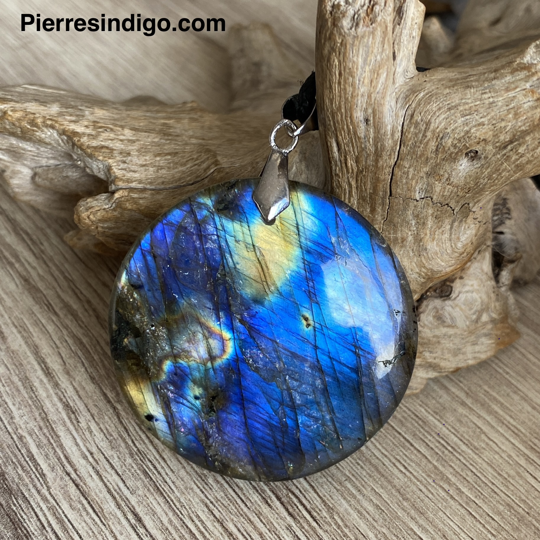 Pendentif labradorite, bélière acier inoxydable