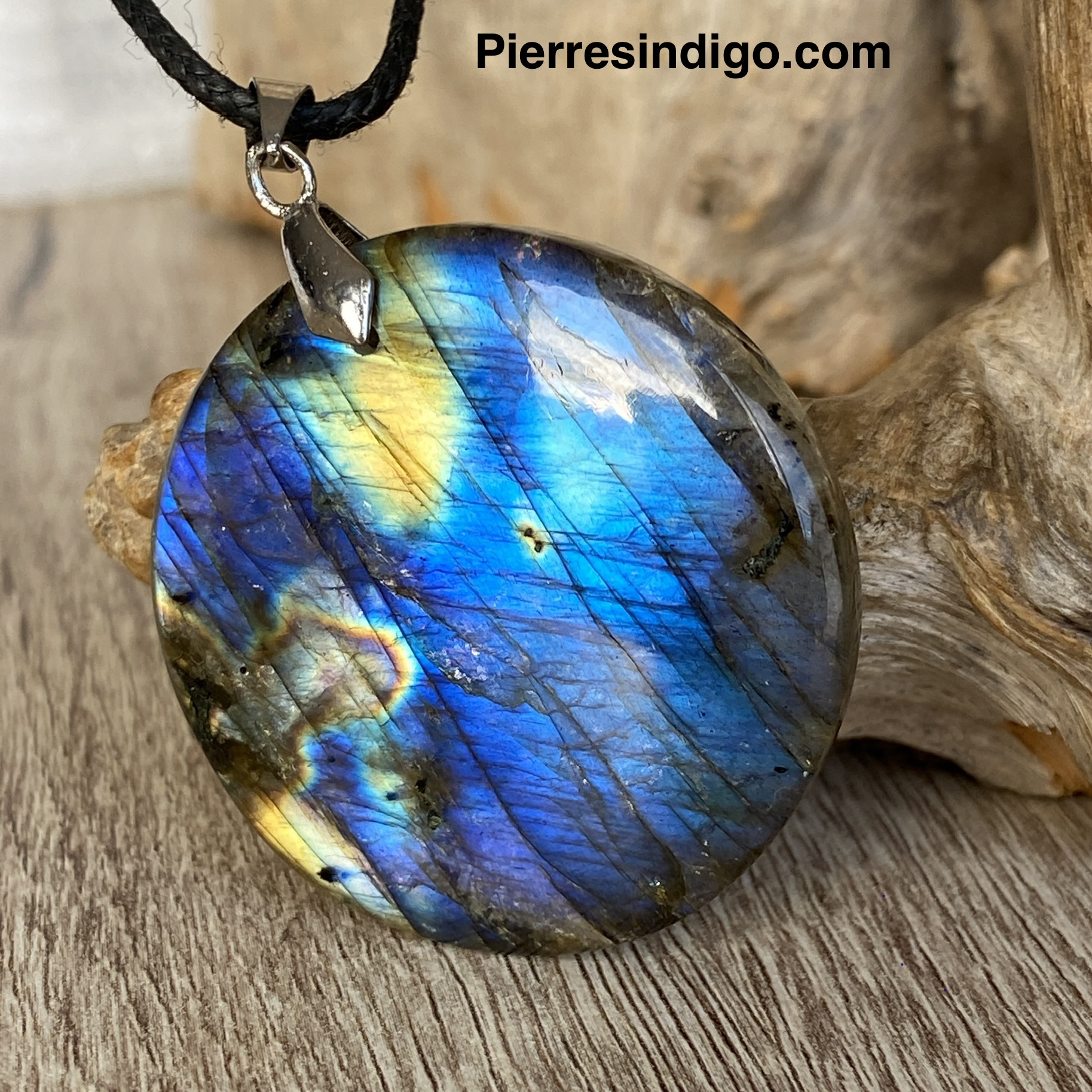 Pendentif labradorite, bélière acier inoxydable