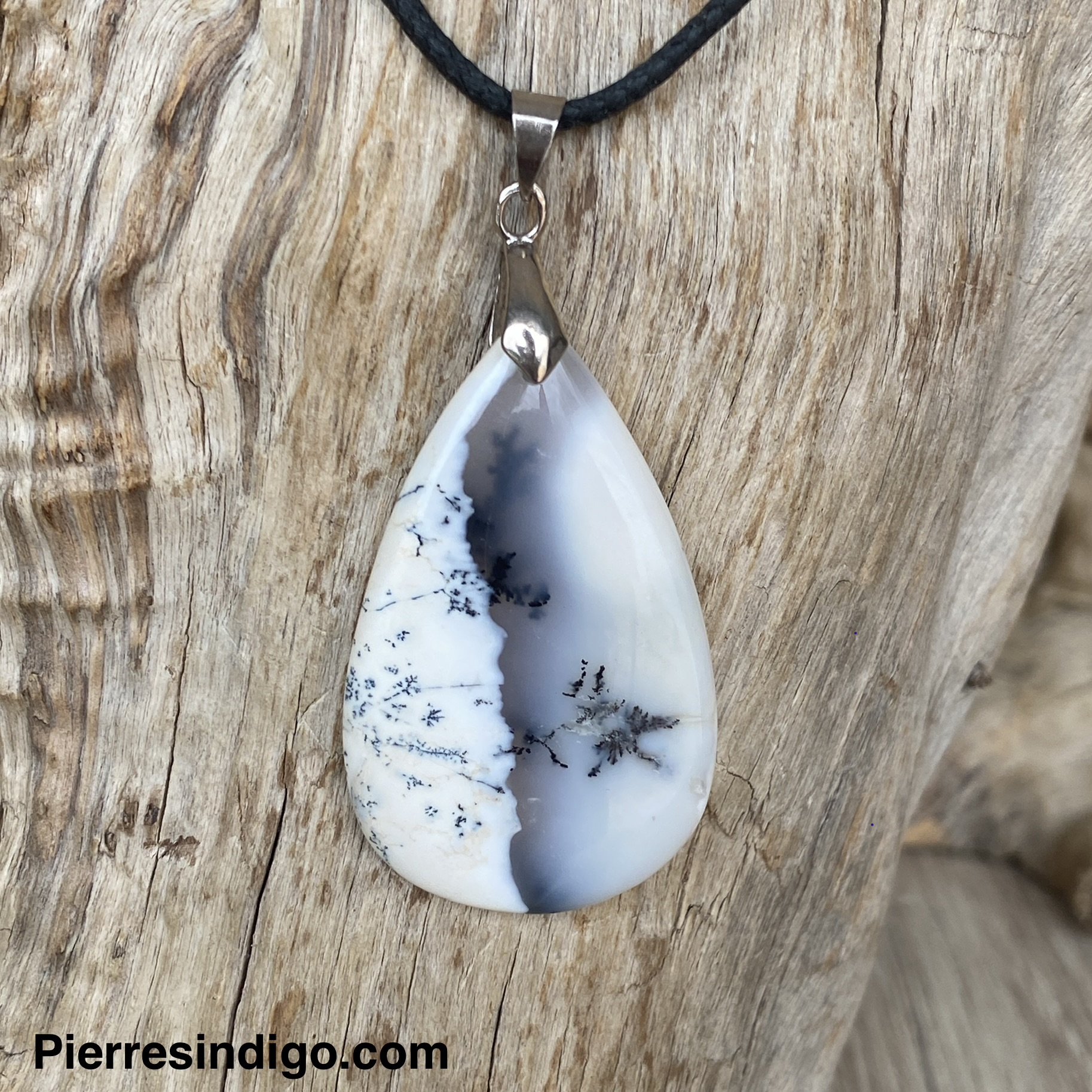 Pendentif opale denditrique, bélière argent 925