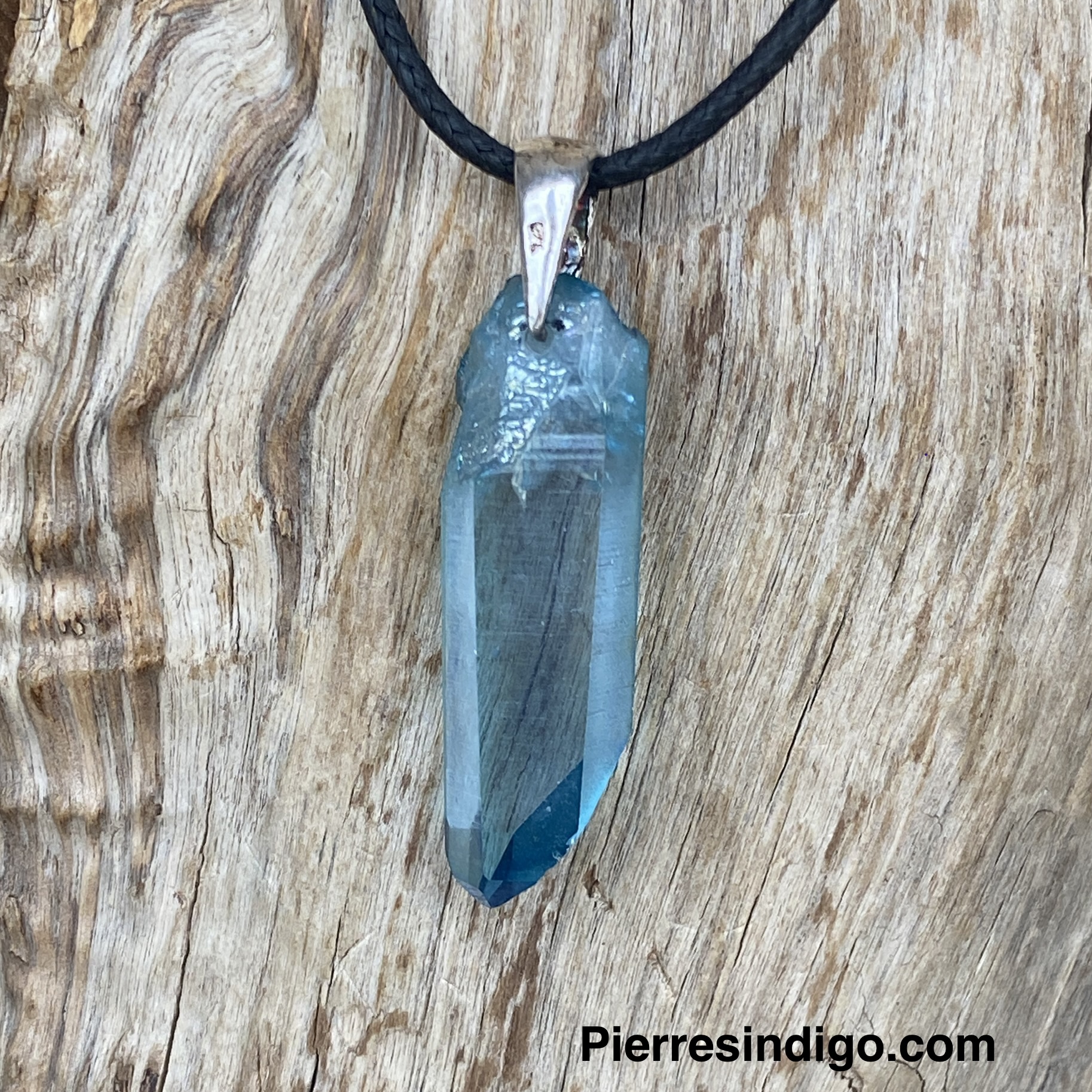 Pendentif Quartz Aqua Aura, bélière argent 925
