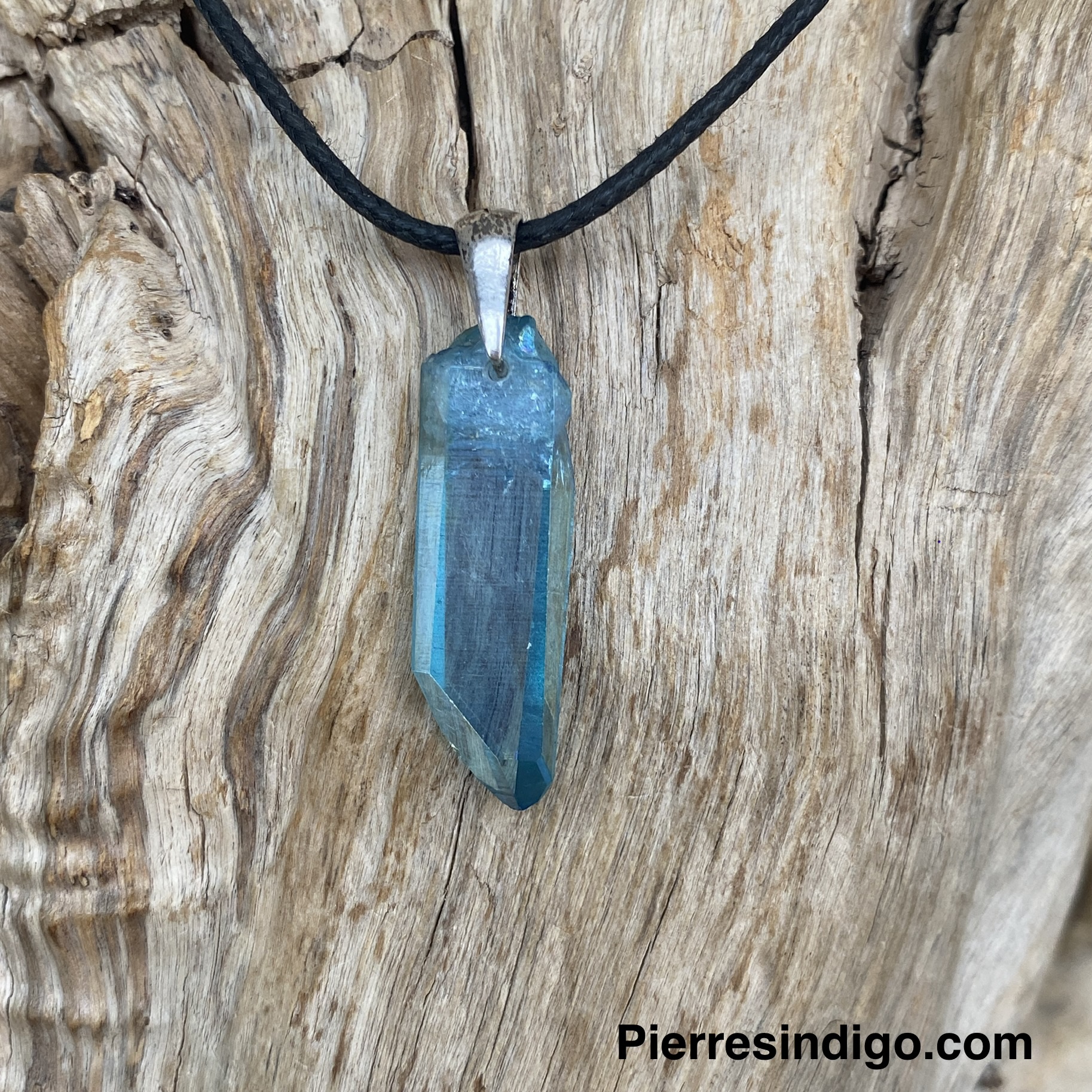Pendentif Quartz Aqua Aura, bélière argent 925