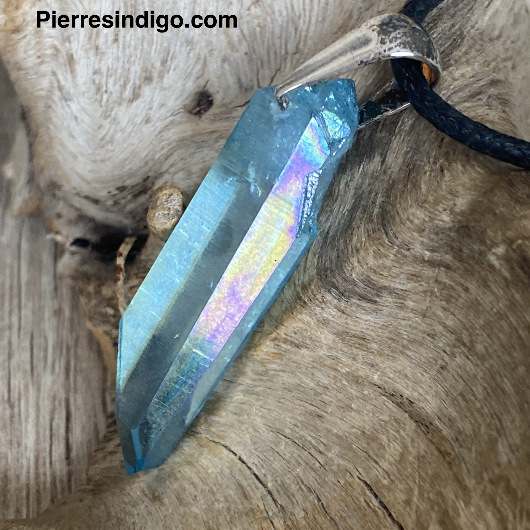 Pendentif Quartz Aqua Aura, bélière argent 925
