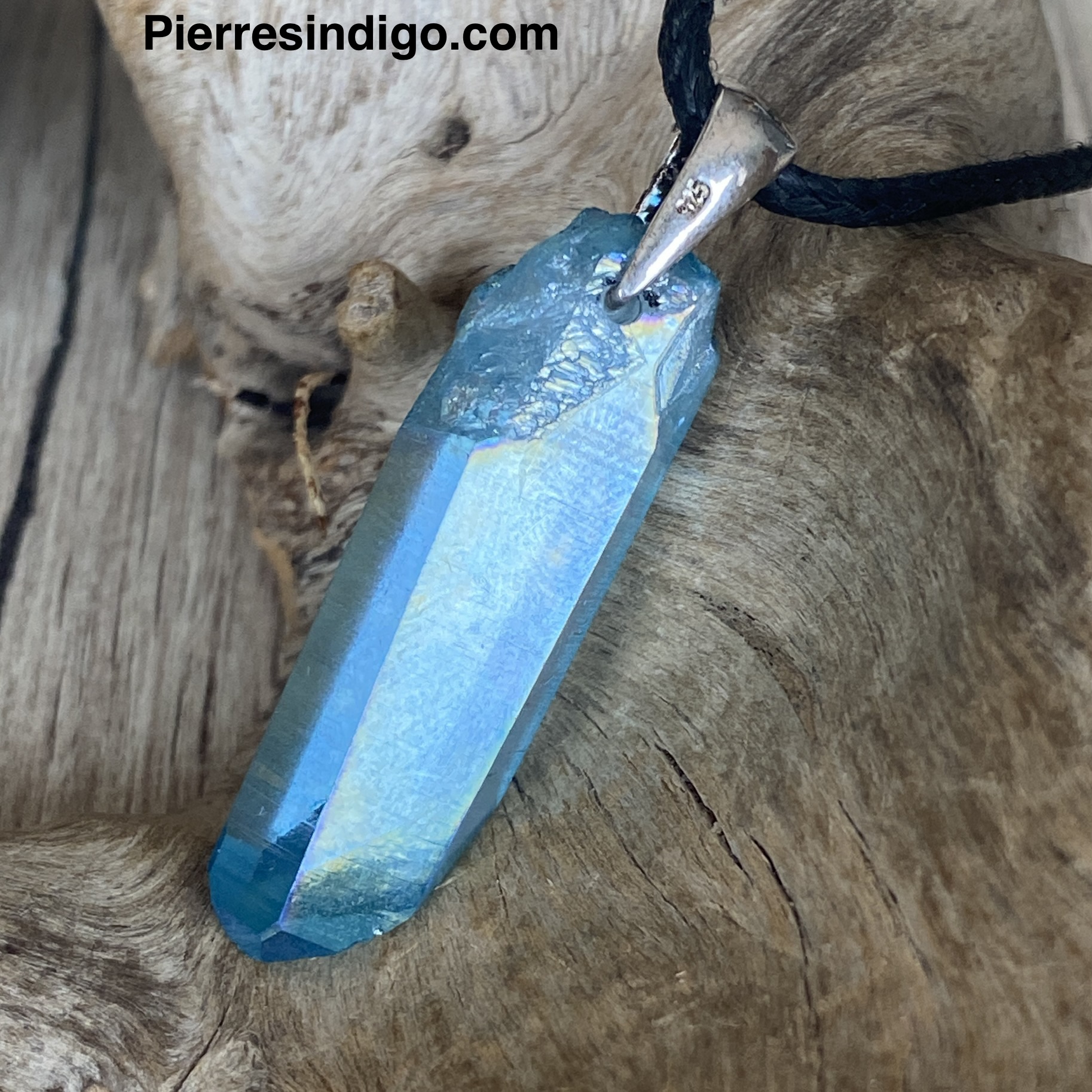 Pendentif Quartz Aqua Aura, bélière argent 925