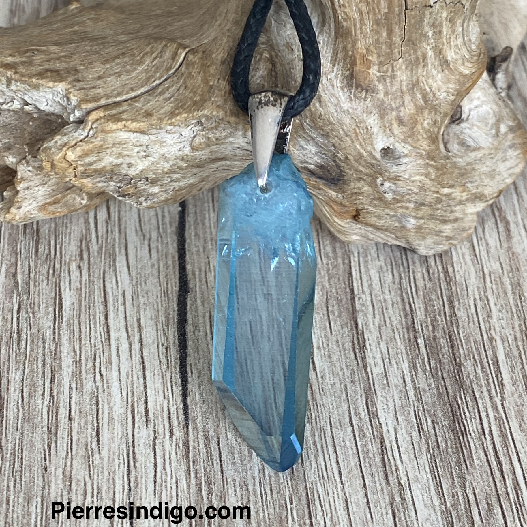 Pendenti2f Quartz Aqua Aura, bélière argent 925