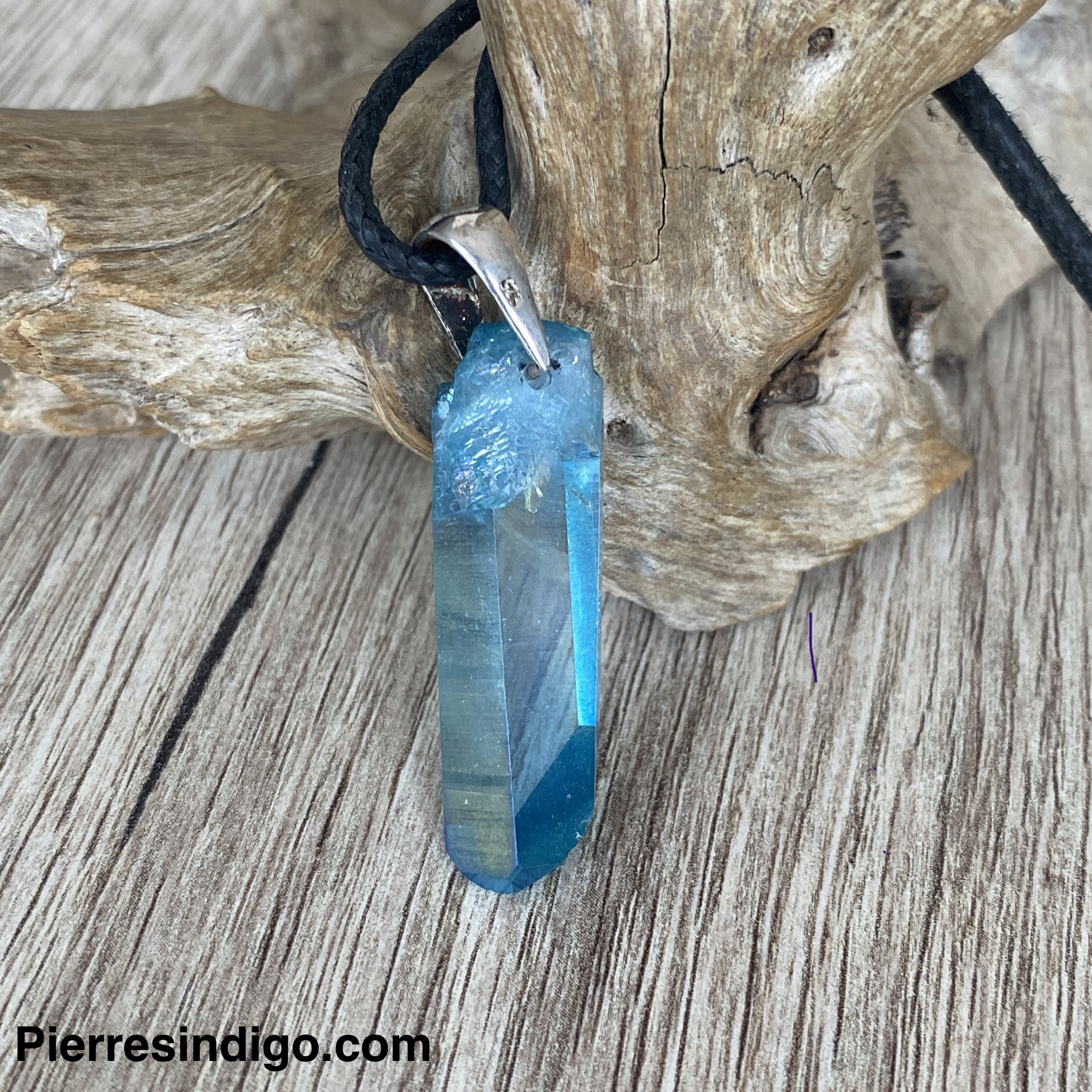 Pendentif Quartz Aqua Aura, bélière argent 925