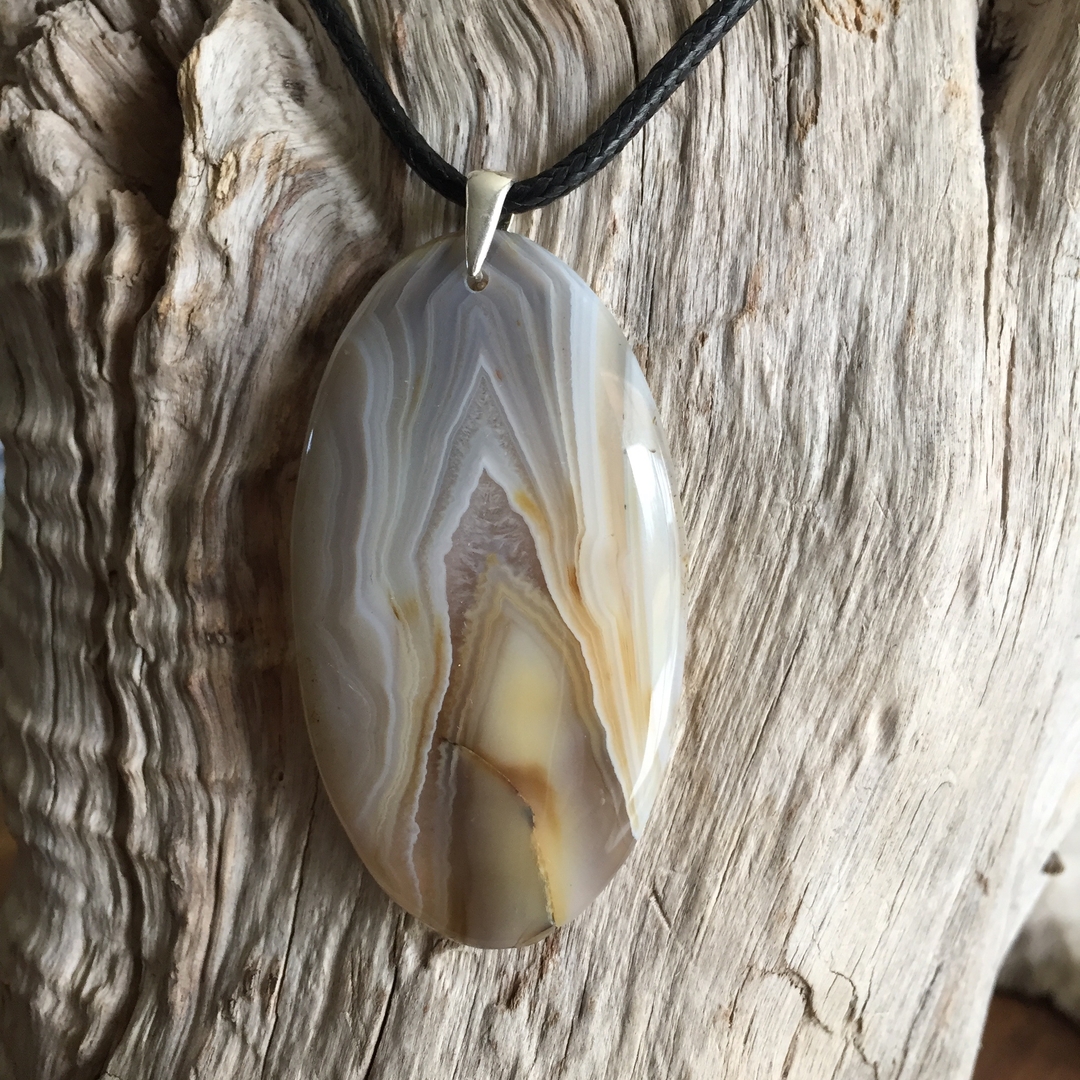 Pendentif Vintage En Agate Naturelle - Bijou Ancien Pierre - Décoration